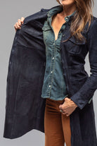 Savannah Long Leather Tunic In Navy - AXEL'S