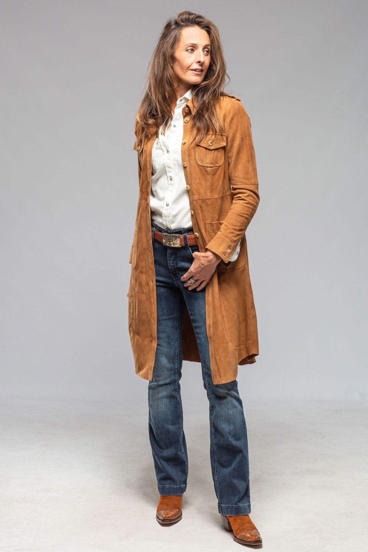 Roncarati Savannah Long Leather Tunic In Tobacco | Ladies - Outerwear - Leather