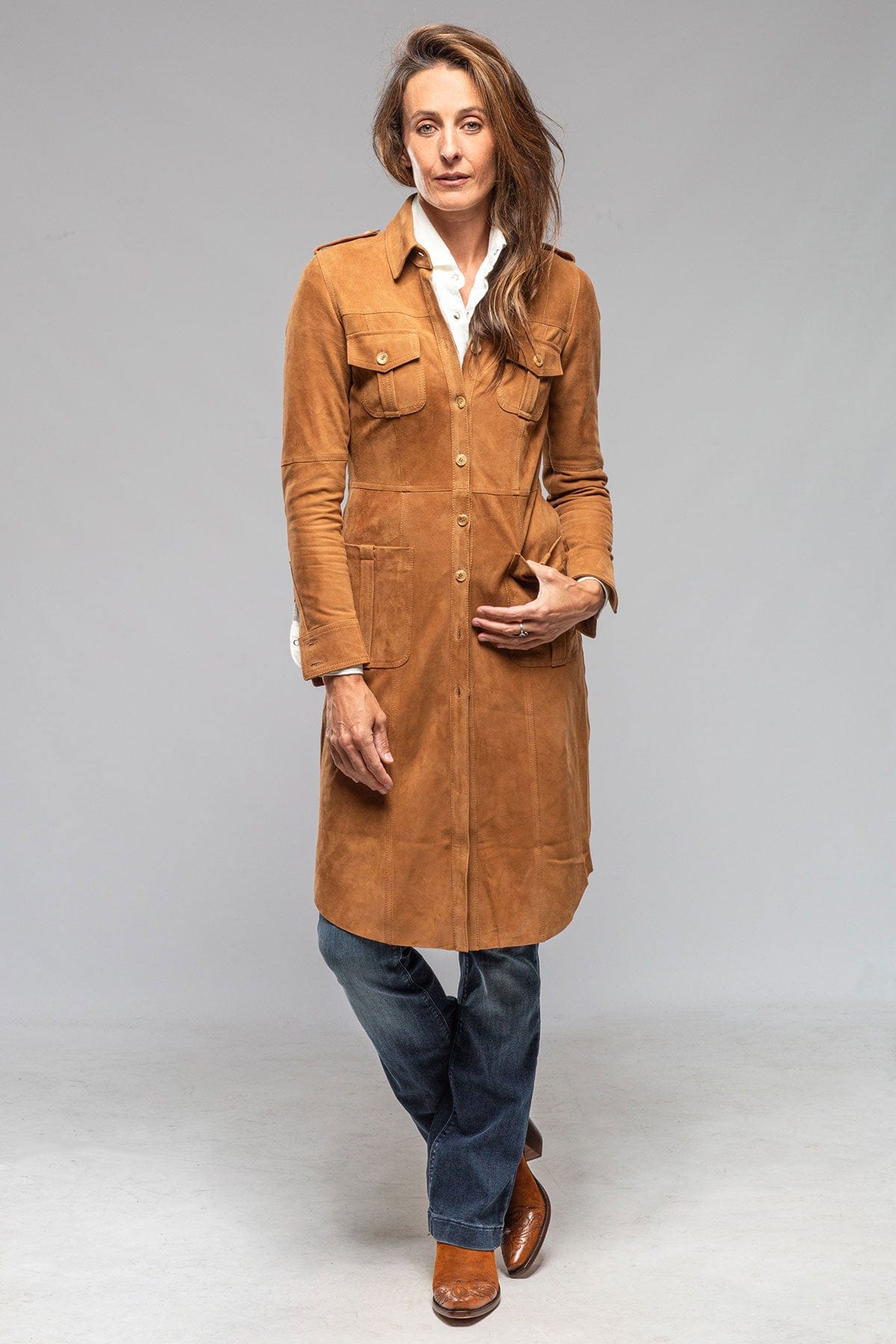 Roncarati Savannah Long Leather Tunic In Tobacco | Ladies - Outerwear - Leather