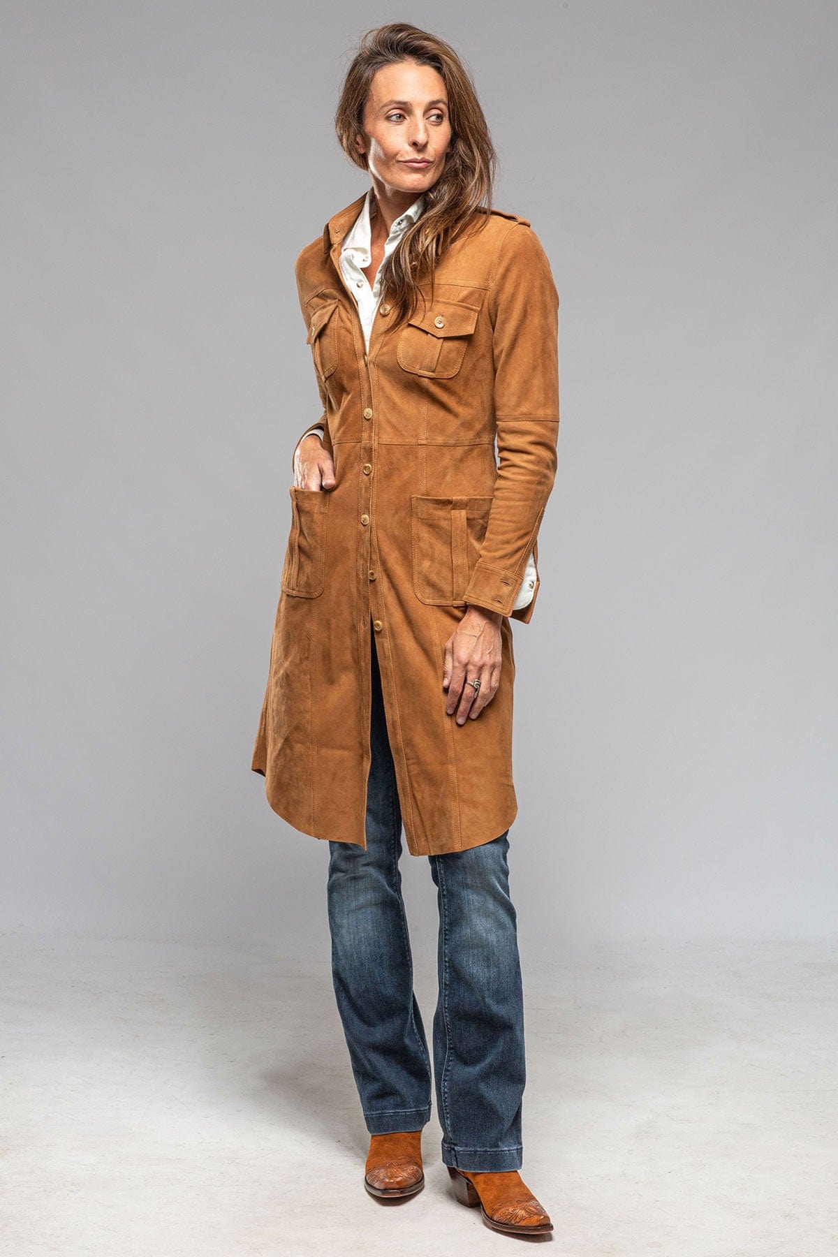 Savannah Long Leather Tunic In Tobacco - AXEL'S