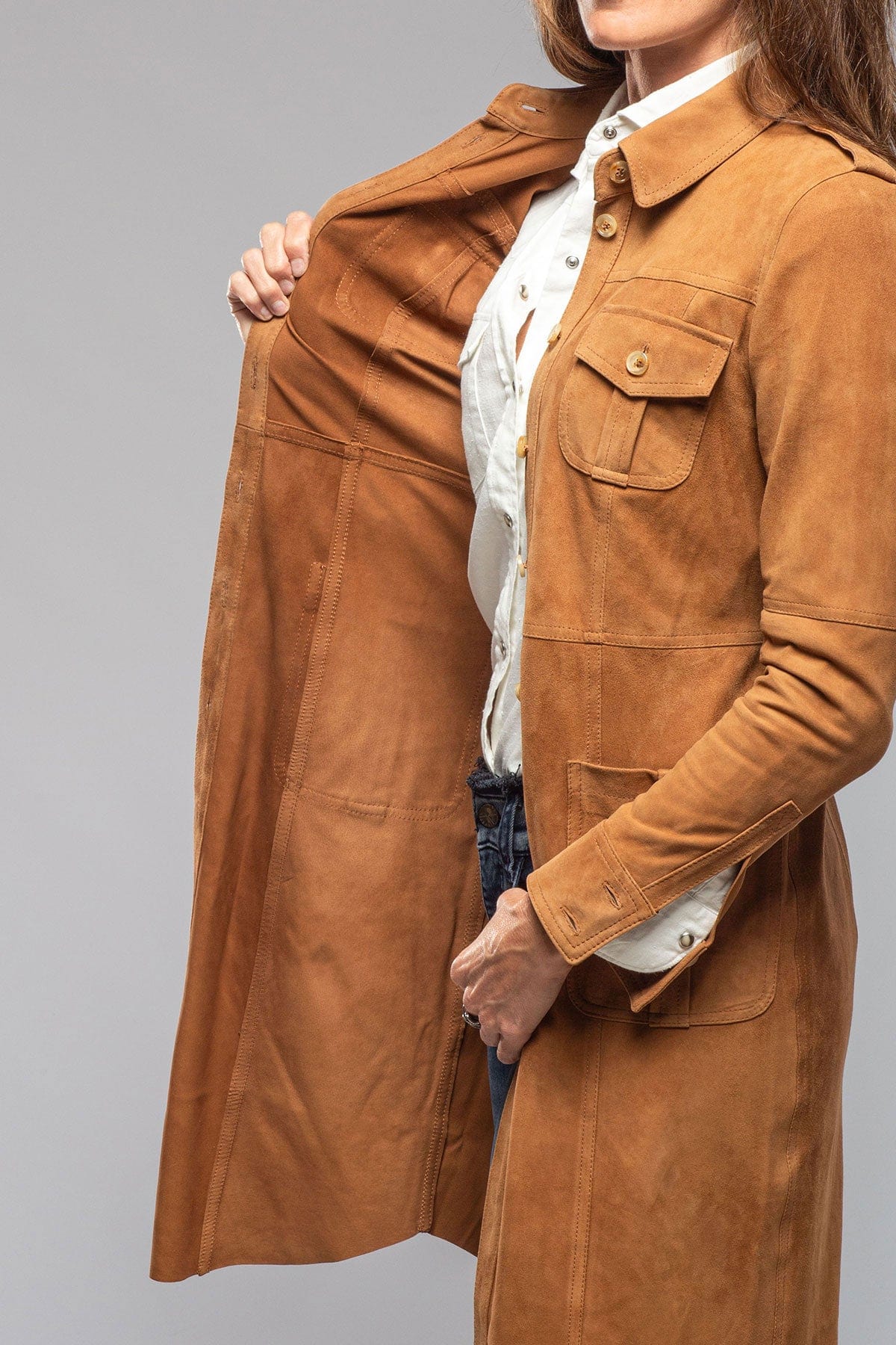 Savannah Long Leather Tunic In Tobacco - AXEL'S