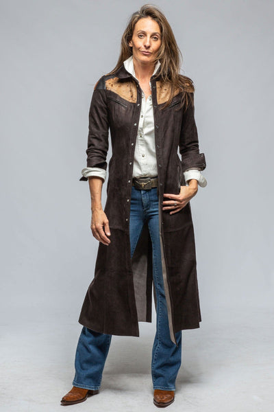 Waggoner Long Hair-On Suede Duster In Dark Chocolate - AXEL'S