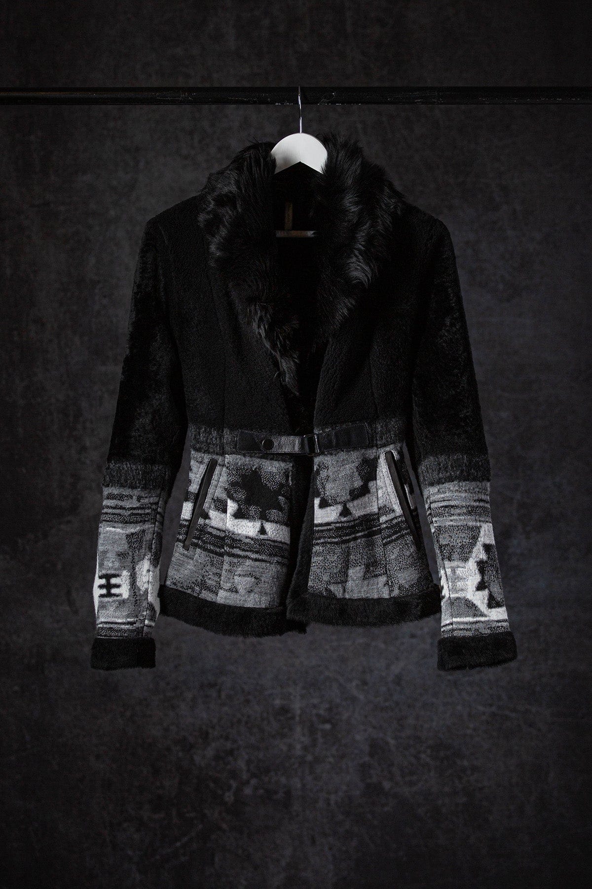 Wauneka Short Shearling & Knit Combo Coat In Black - AXEL'S