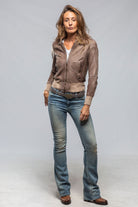 Mila Lightweight Leather Jacket In Stone - AXEL'S