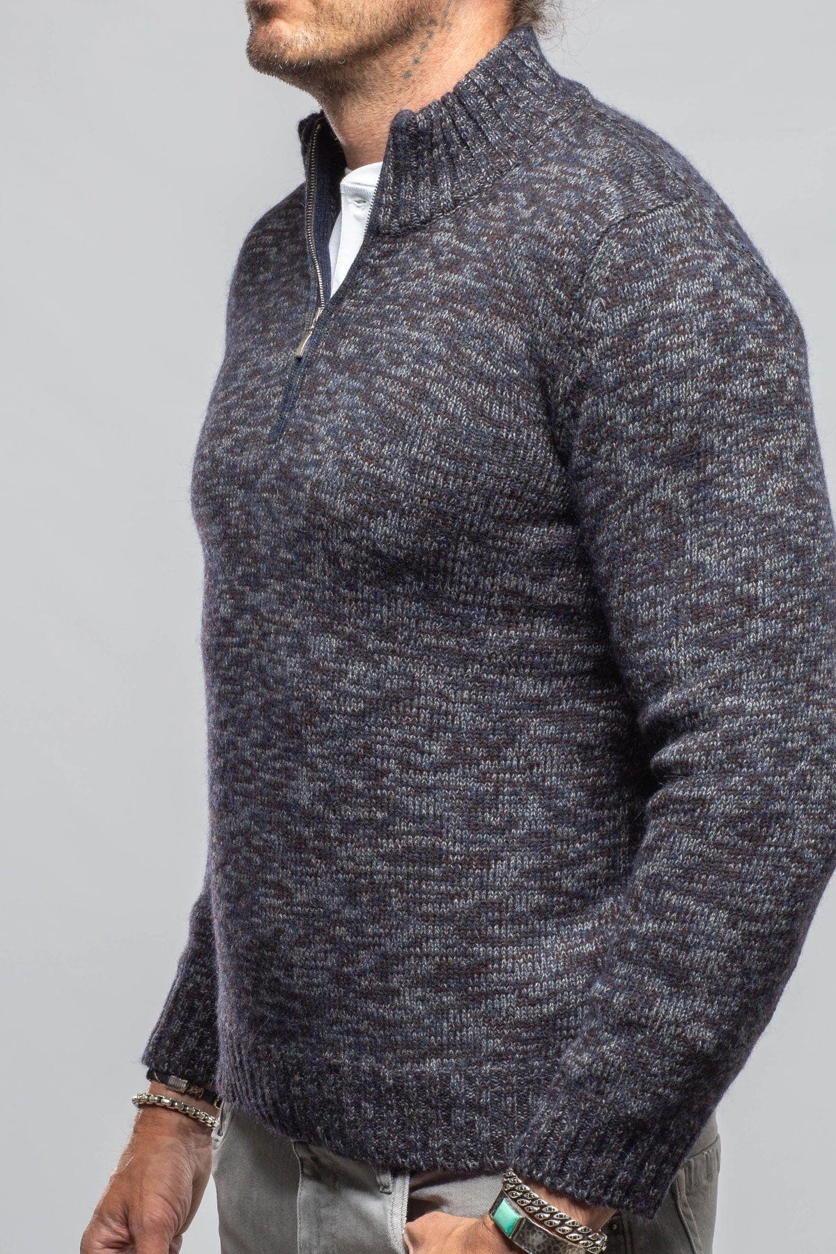 1/4 Zip Cashmere Alpaca Sweater In Black - AXEL'S