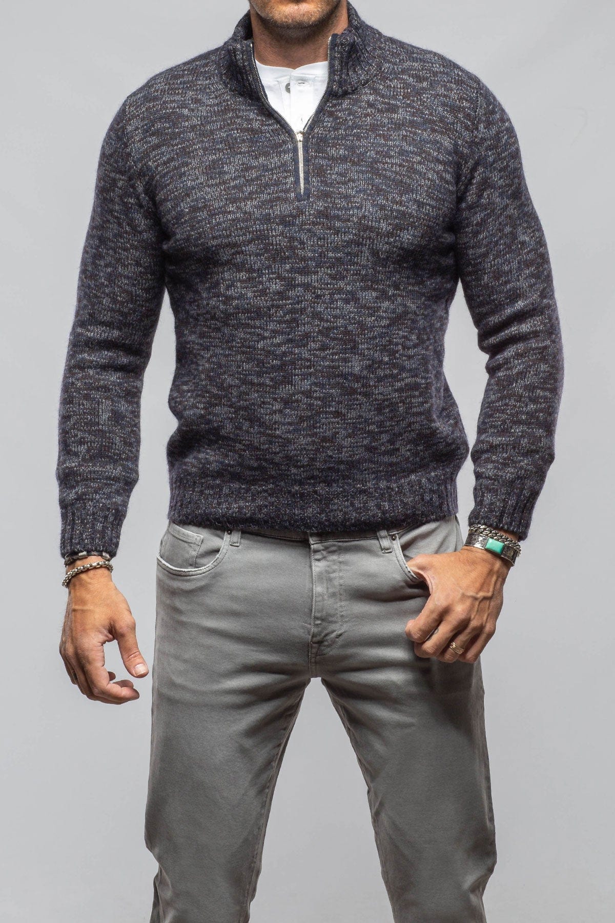 1/4 Zip Cashmere Alpaca Sweater In Black - AXEL'S