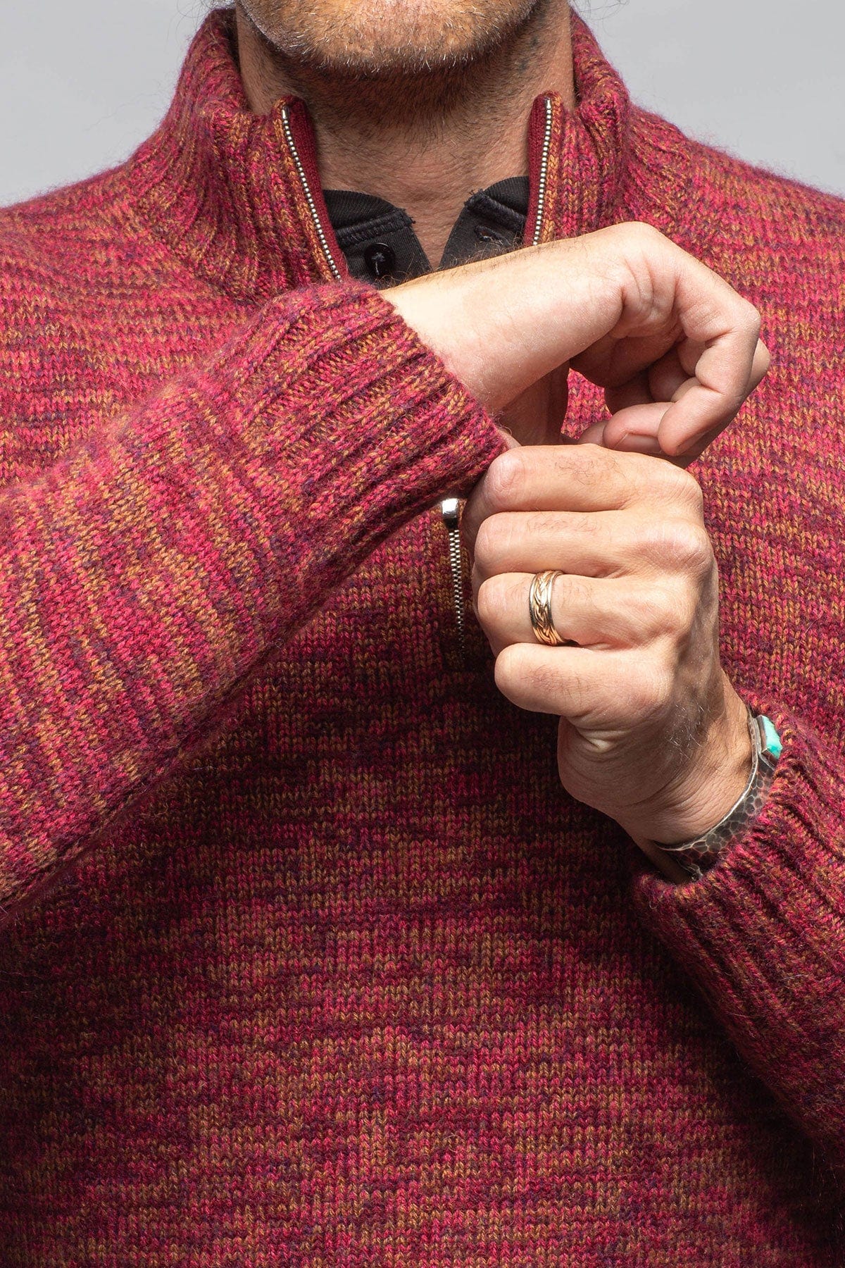 1/4 Zip Cashmere Alpaca Sweater In Red - AXEL'S