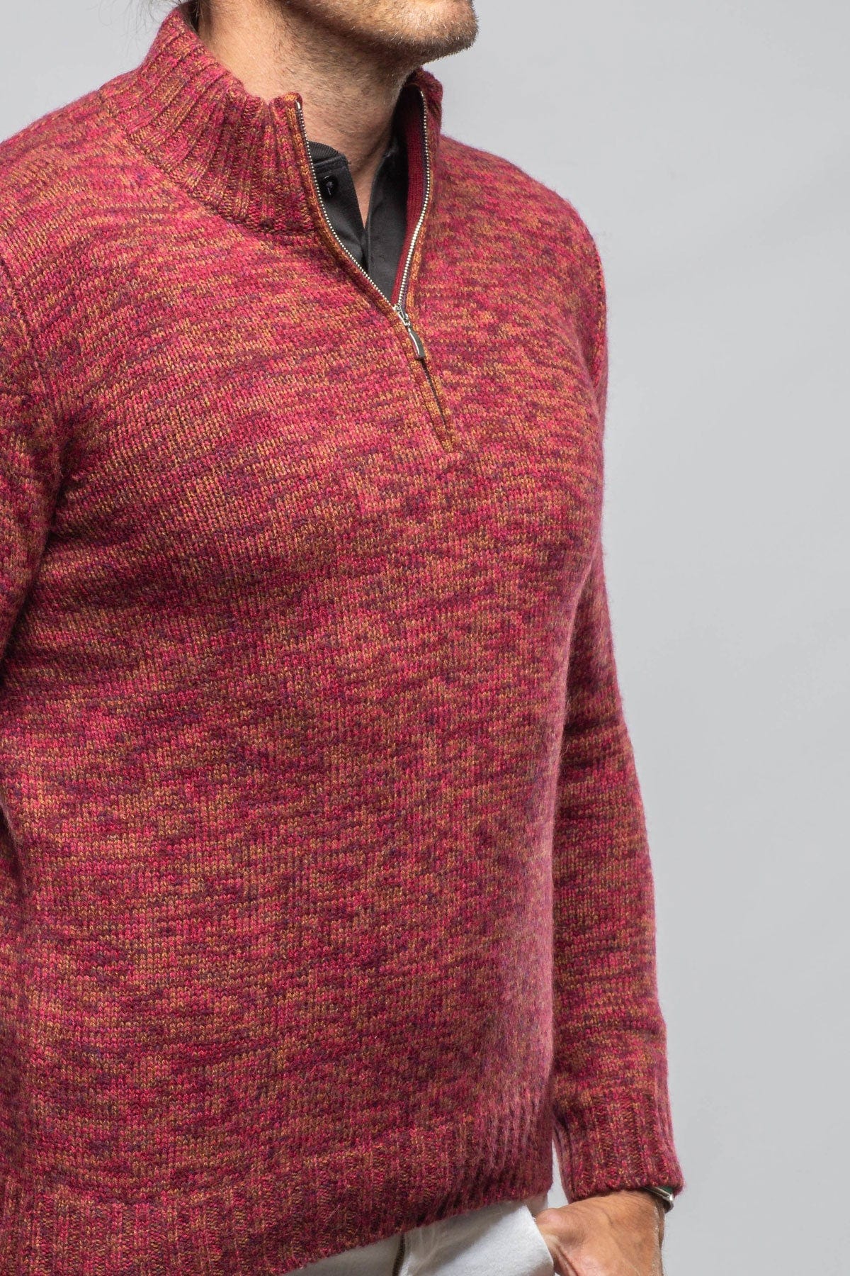 1/4 Zip Cashmere Alpaca Sweater In Red - AXEL'S