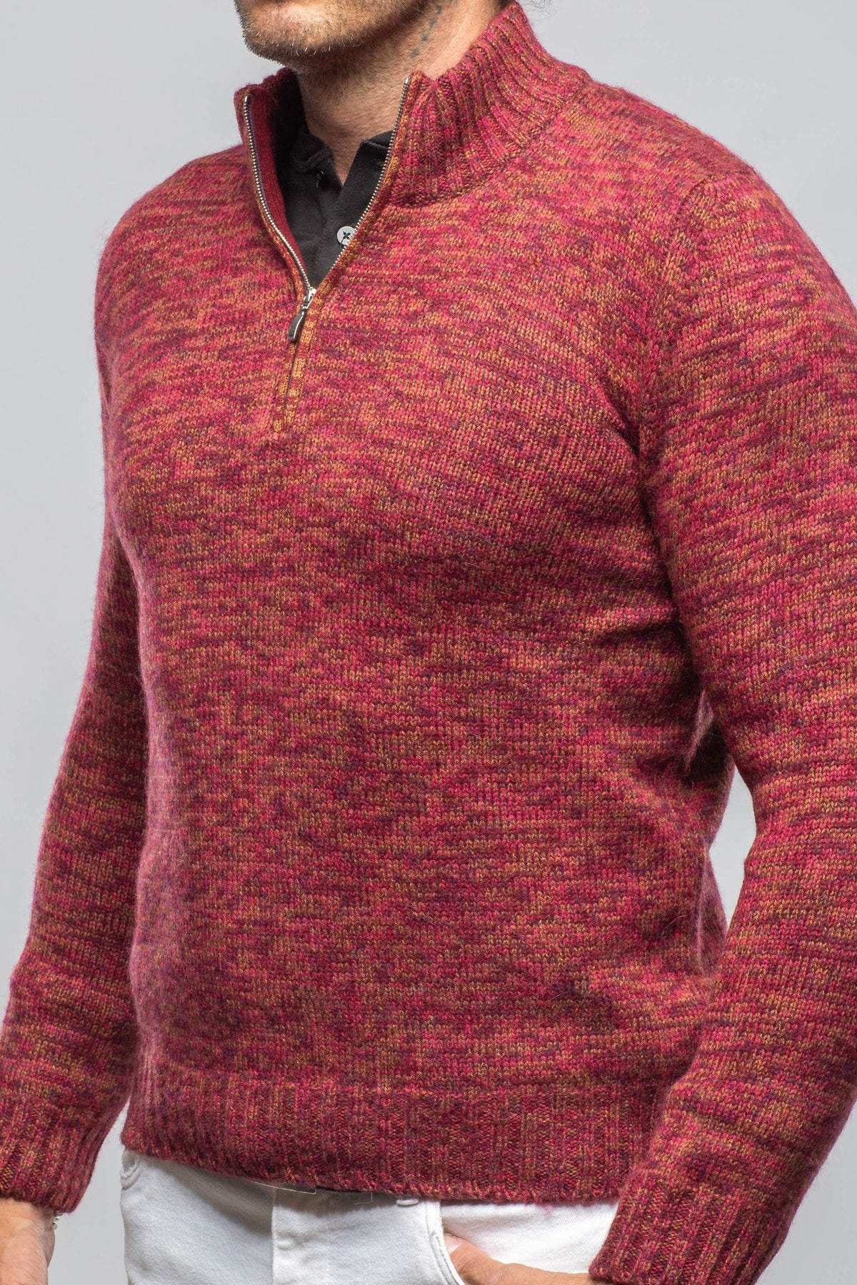 1/4 Zip Cashmere Alpaca Sweater In Red - AXEL'S