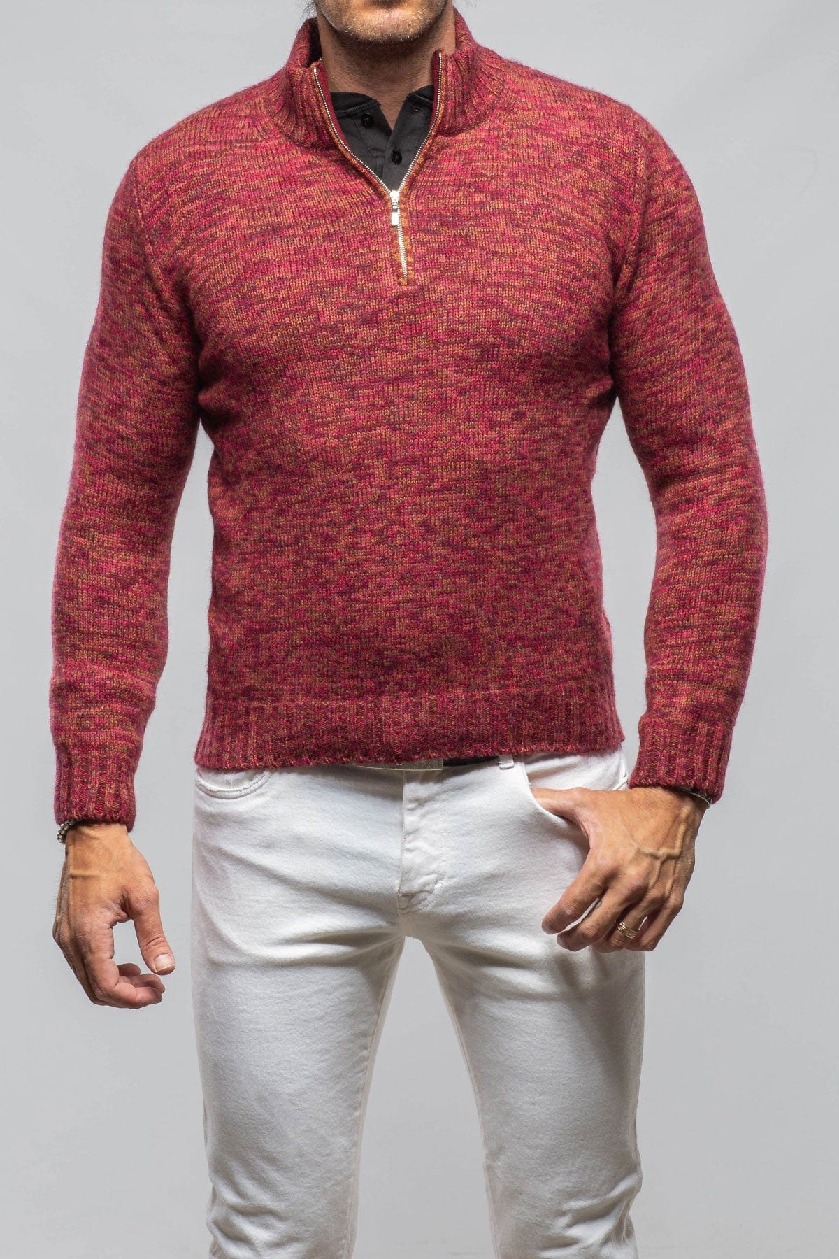 1/4 Zip Cashmere Alpaca Sweater In Red - AXEL'S
