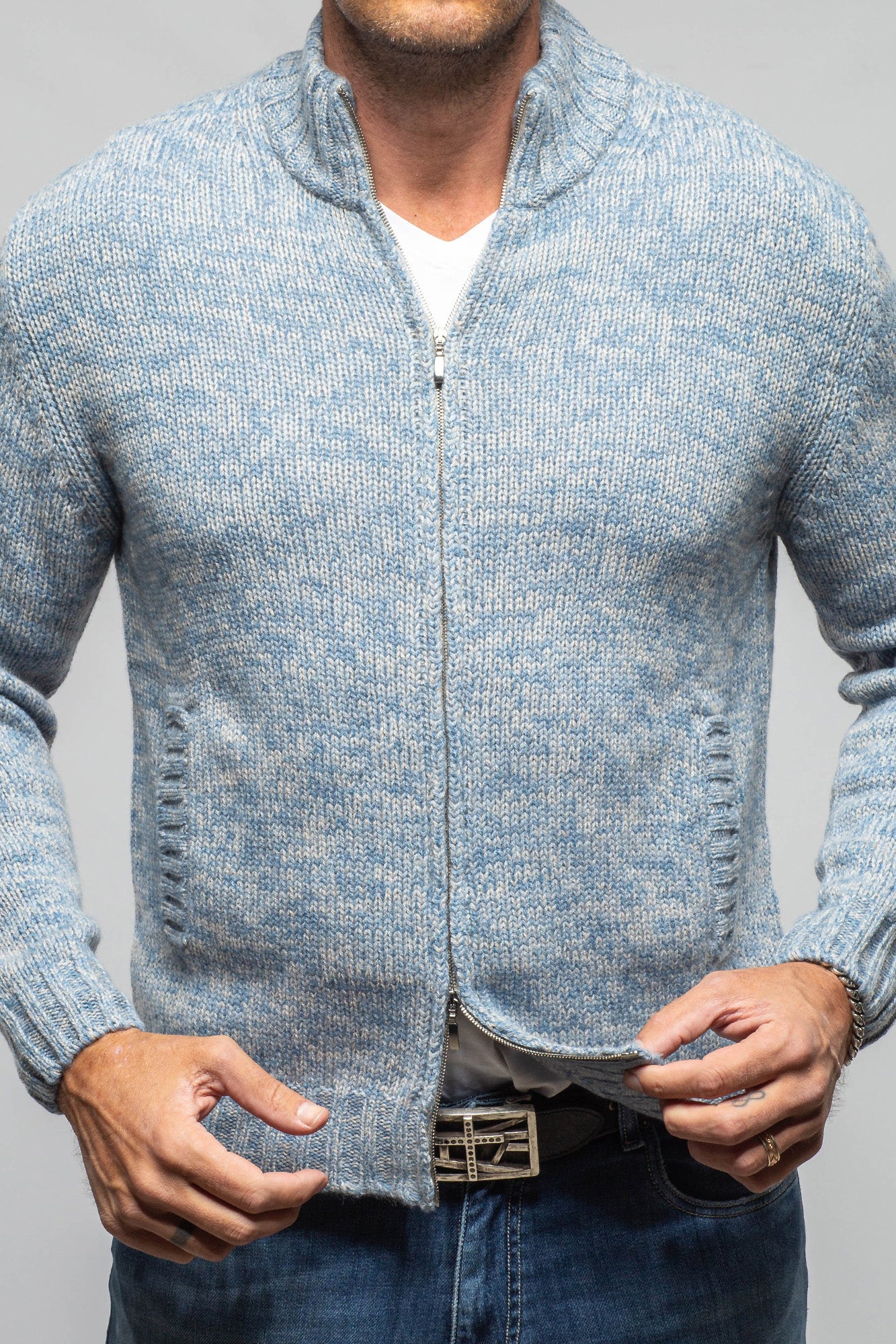 Settefili Cashmere Atwood Full Zip Sweater In Denim Mens - Sweaters