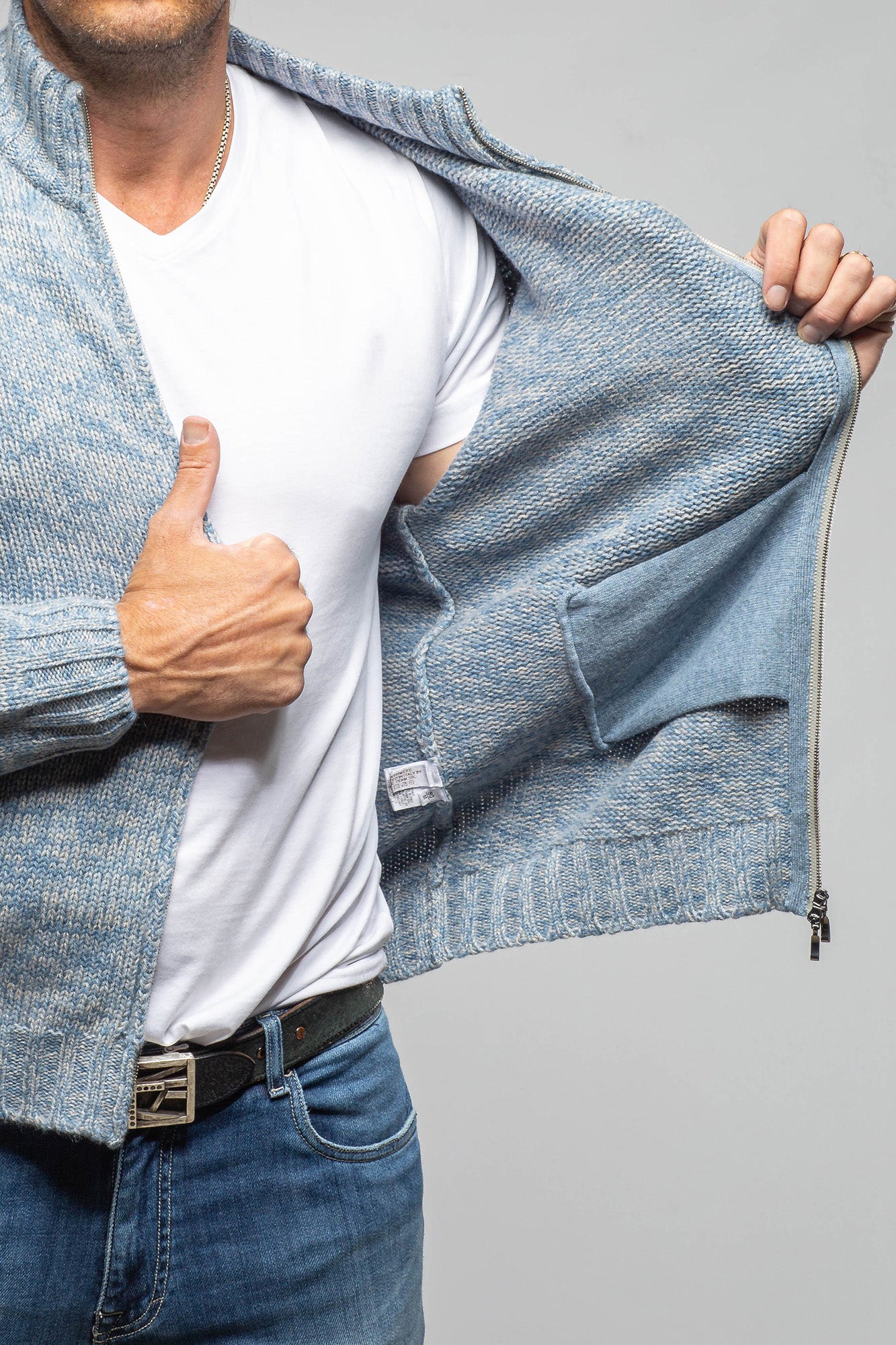 Settefili Cashmere Atwood Full Zip Sweater In Denim Mens - Sweaters