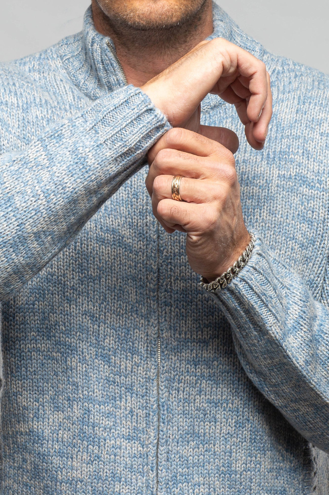 Settefili Cashmere Atwood Full Zip Sweater In Denim Mens - Sweaters