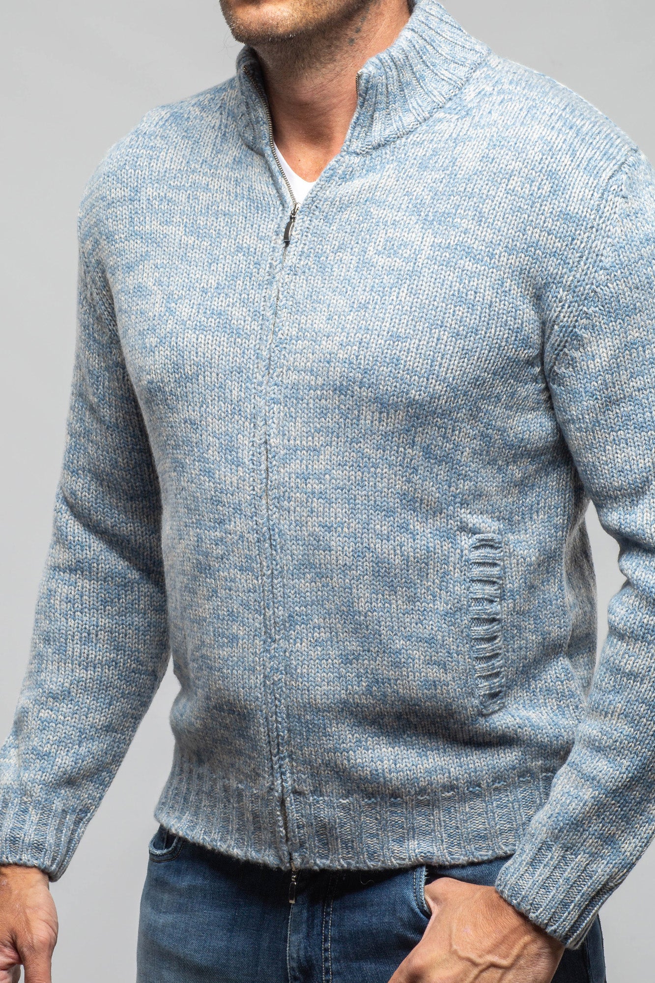 Settefili Cashmere Atwood Full Zip Sweater In Denim Mens - Sweaters