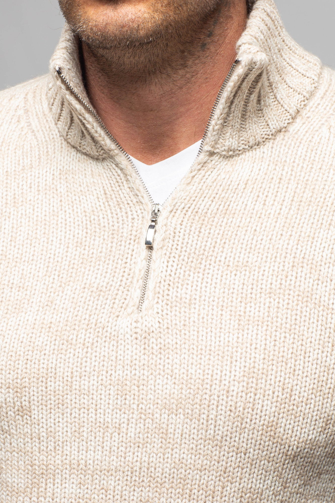 Settefili Cashmere Courier Cashmere Quarter Zip In Beige Mens - Sweaters