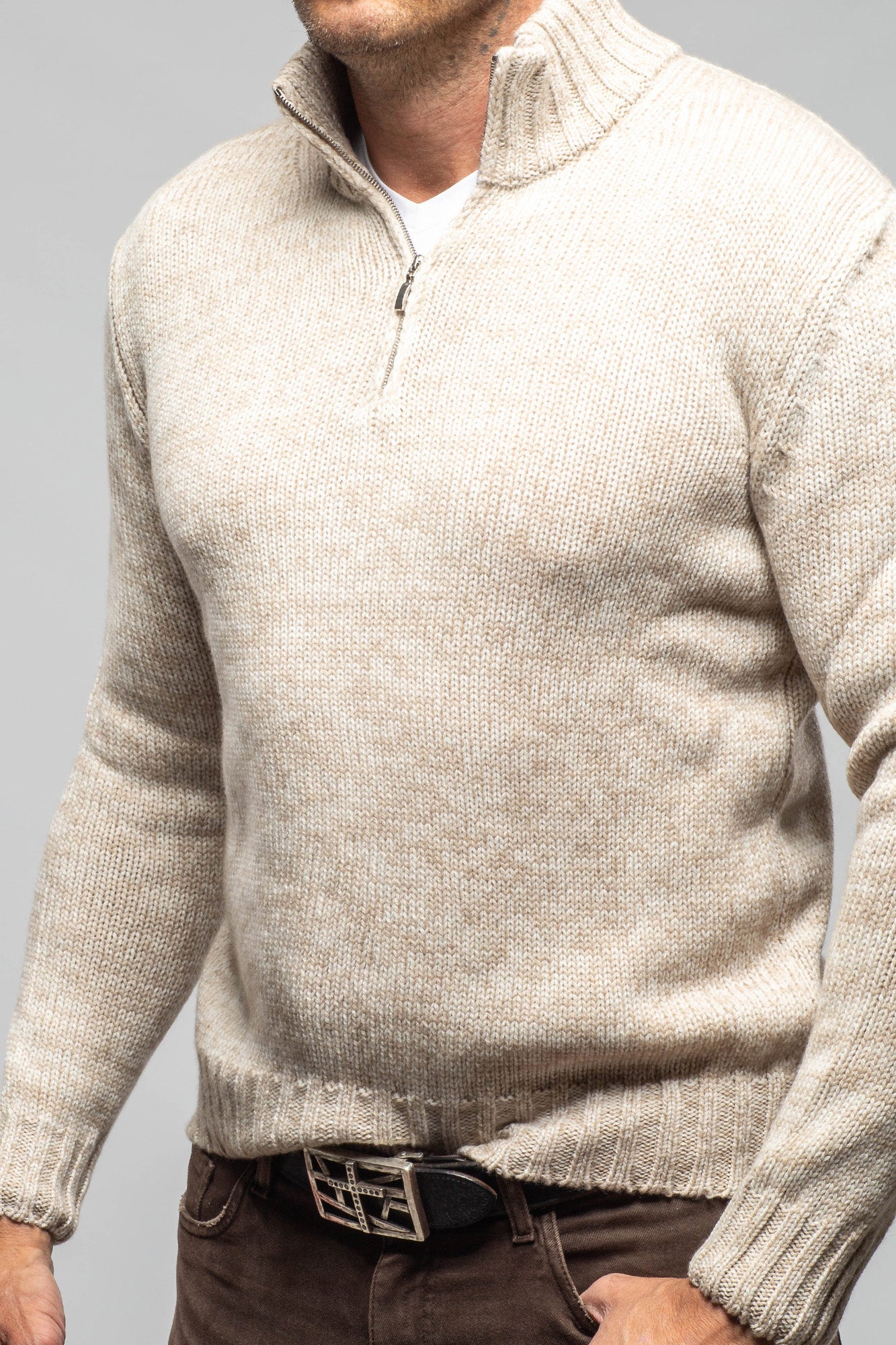 Settefili Cashmere Courier Cashmere Quarter Zip In Beige Mens - Sweaters