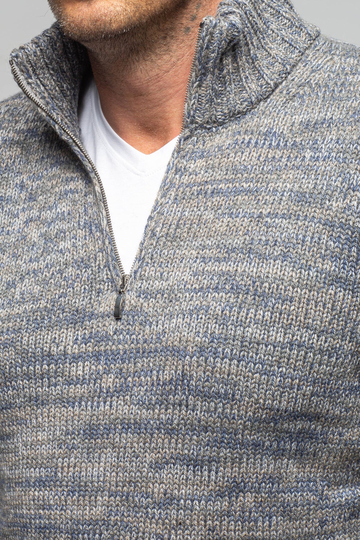 Settefili Cashmere Courier Cashmere Quarter Zip In Grey Mix Mens - Sweaters