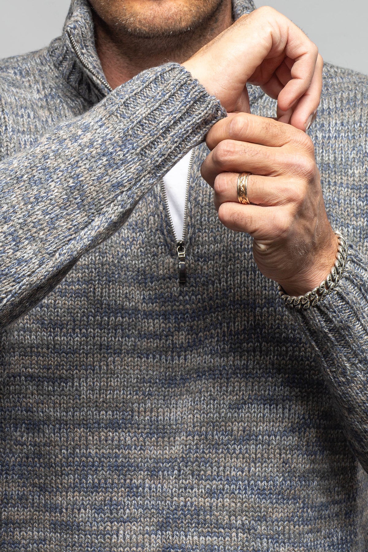 Settefili Cashmere Courier Cashmere Quarter Zip In Grey Mix Mens - Sweaters