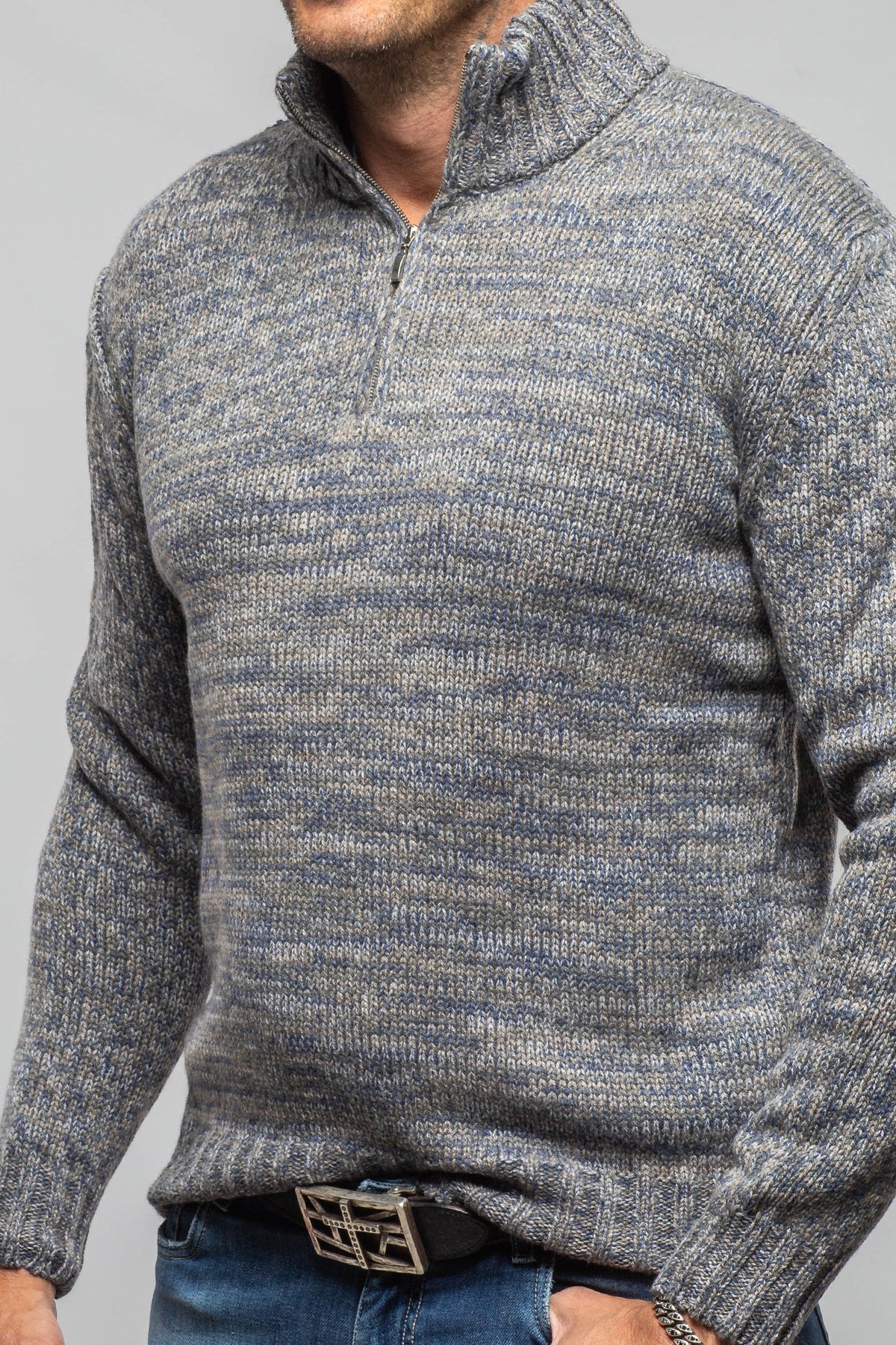 Settefili Cashmere Courier Cashmere Quarter Zip In Grey Mix Mens - Sweaters