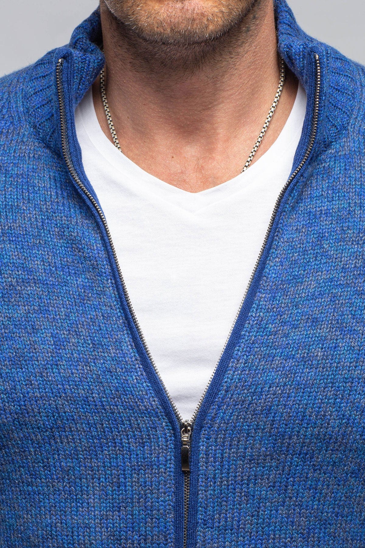 Giuseppe Full Zip Cashmere Sweater In Blue - AXEL'S