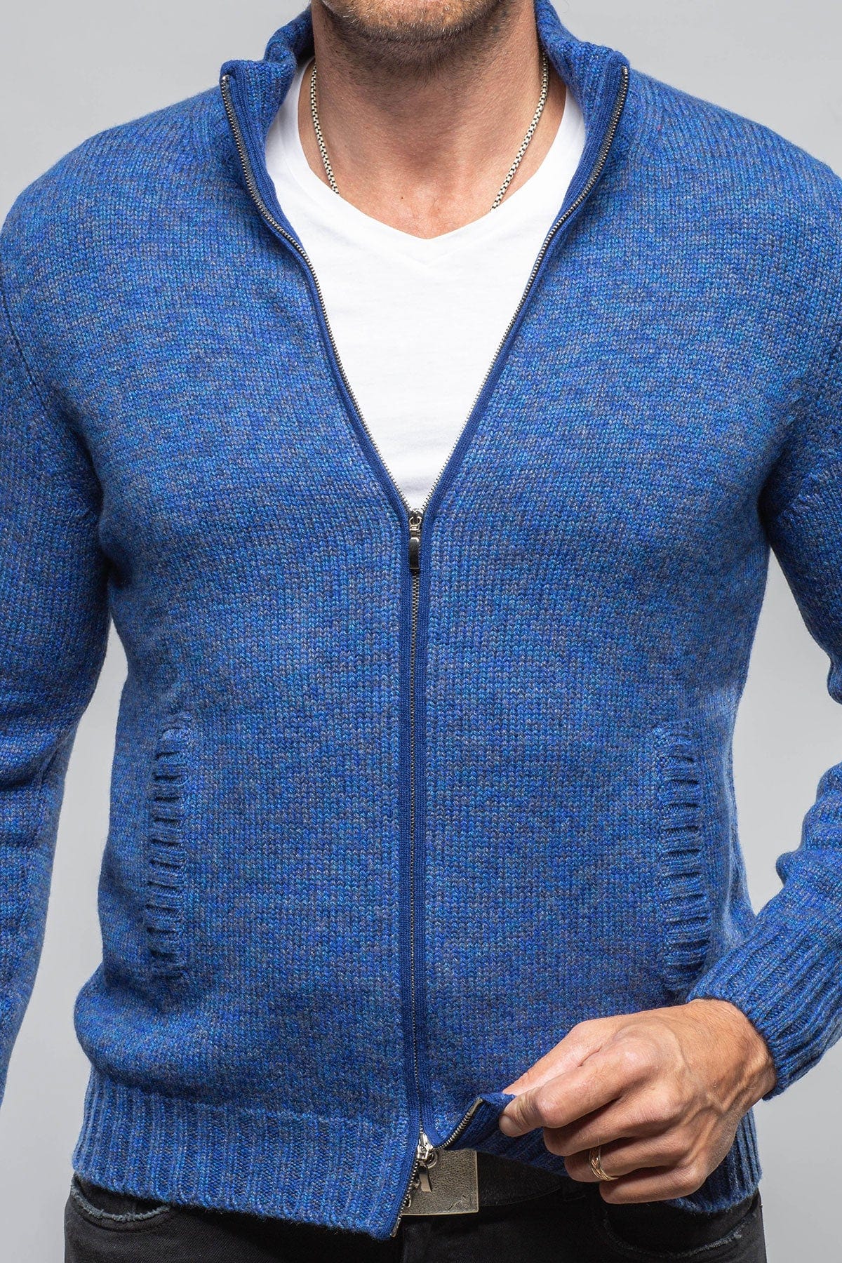 Giuseppe Full Zip Cashmere Sweater In Blue - AXEL'S