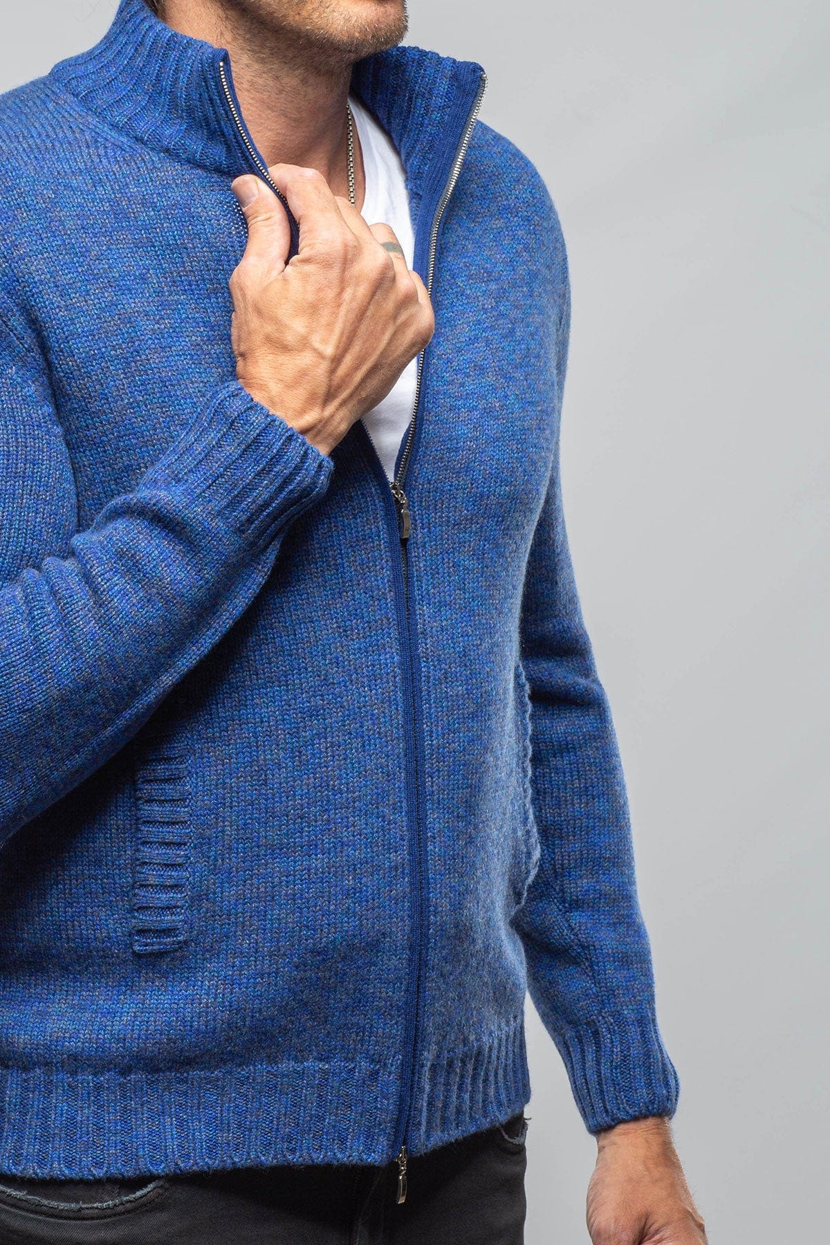 Giuseppe Full Zip Cashmere Sweater In Blue - AXEL'S