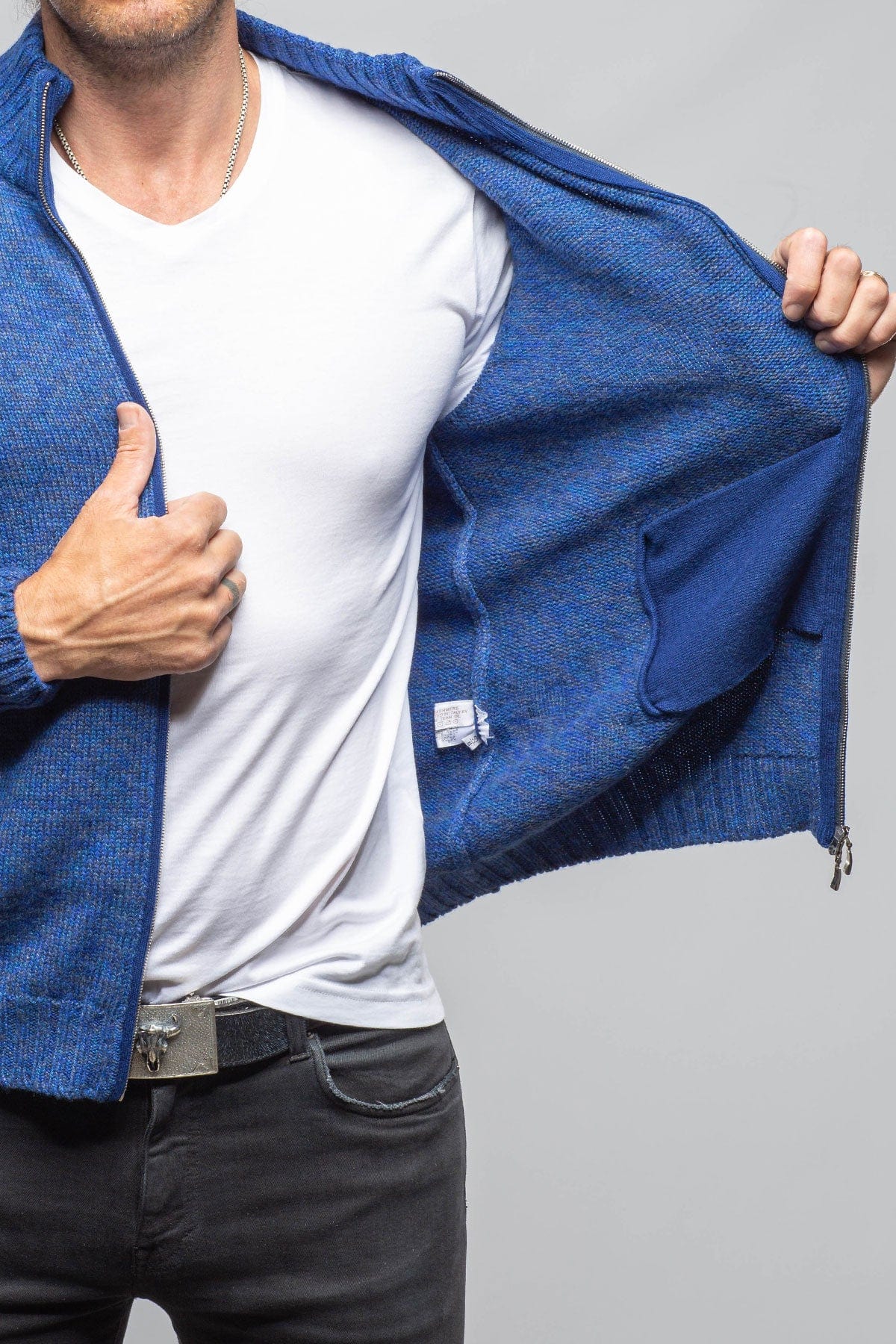 Giuseppe Full Zip Cashmere Sweater In Blue - AXEL'S