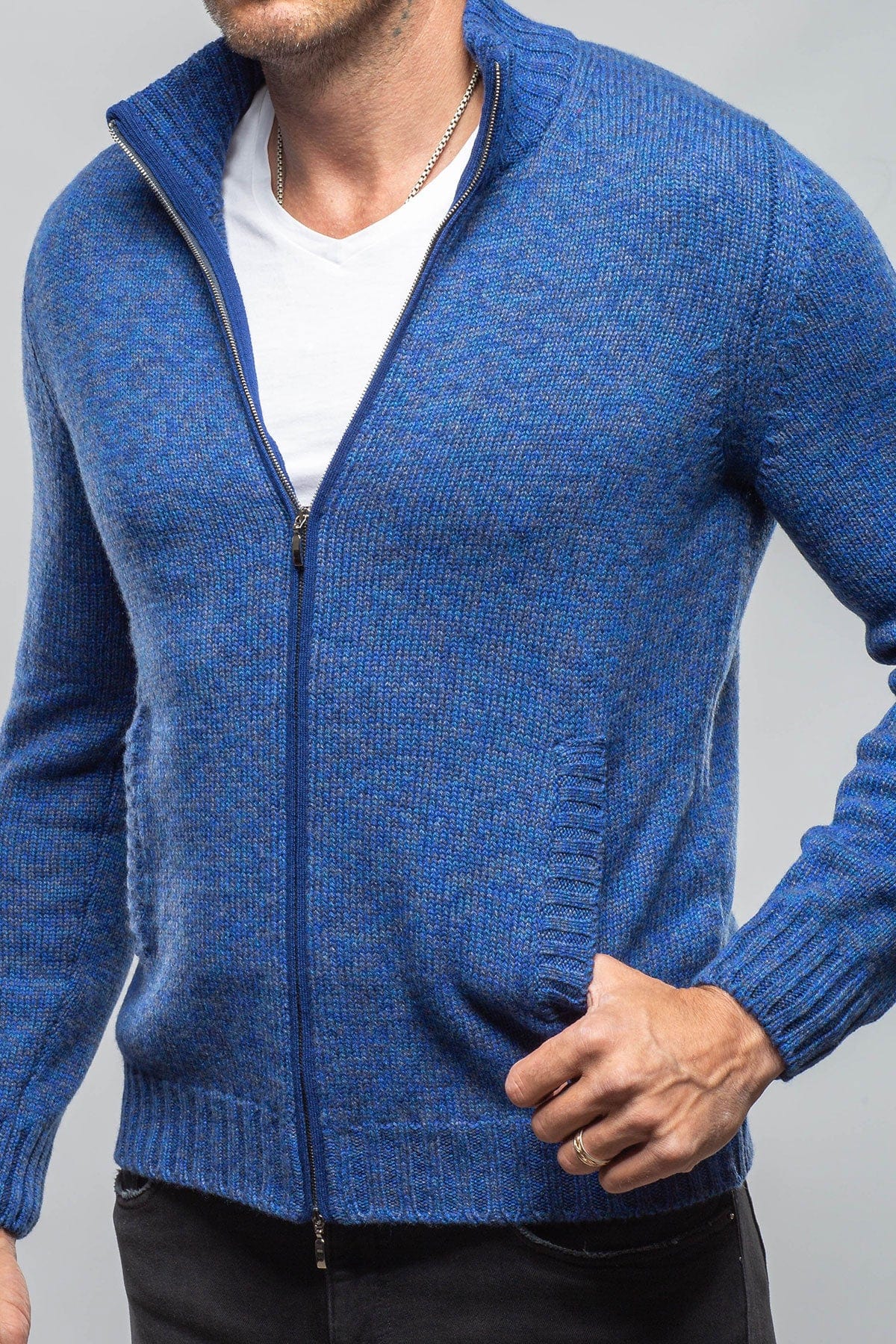 Giuseppe Full Zip Cashmere Sweater In Blue - AXEL'S