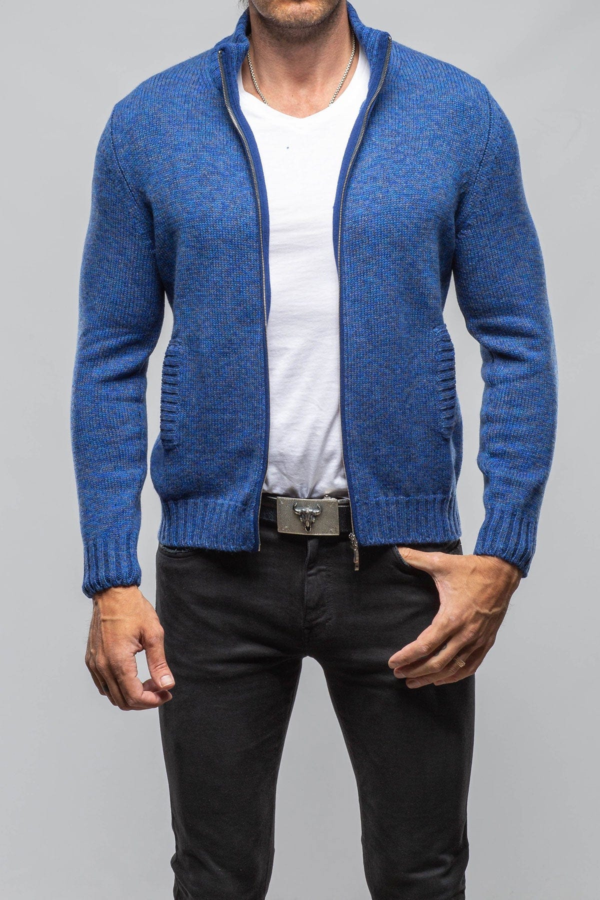 Giuseppe Full Zip Cashmere Sweater In Blue - AXEL'S