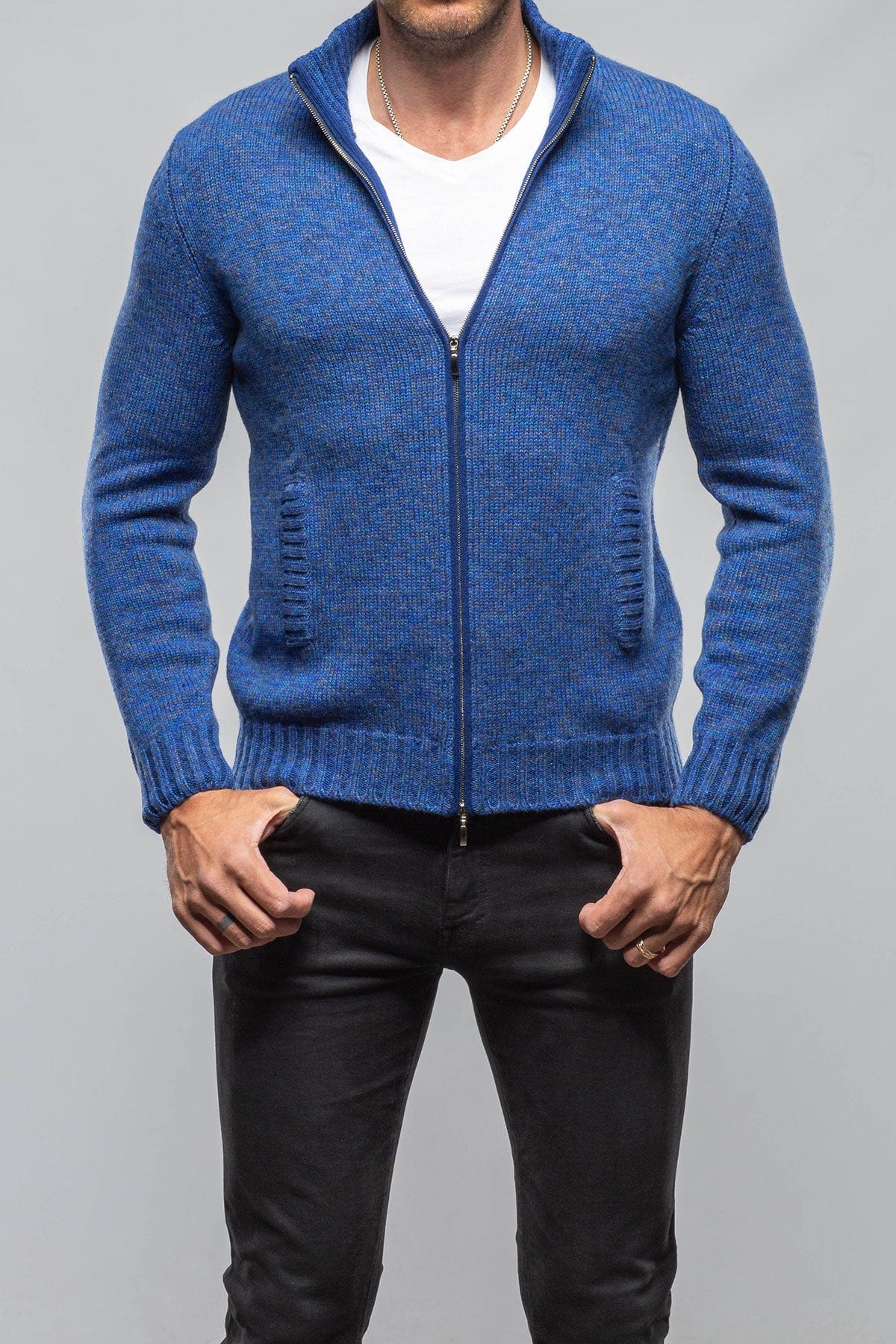 Giuseppe Full Zip Cashmere Sweater In Blue - AXEL'S