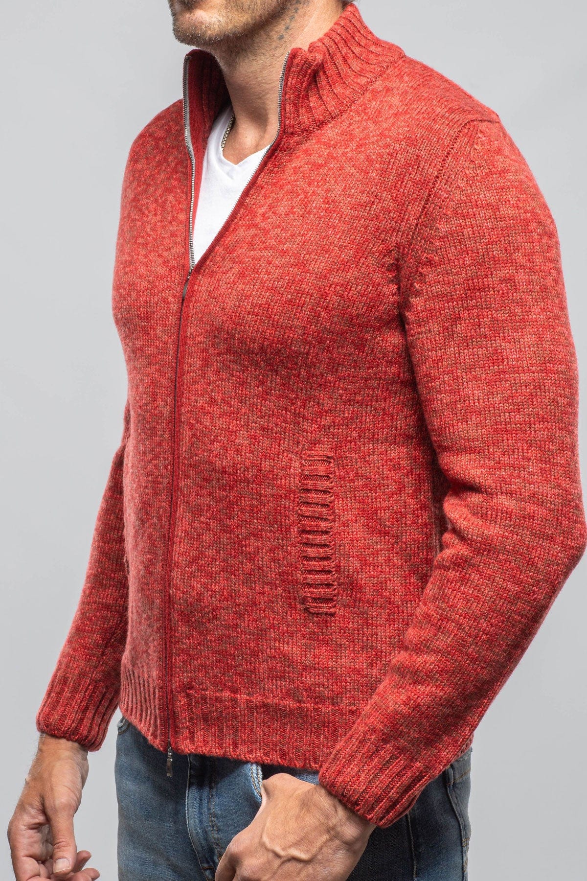 Giuseppe Full Zip Cashmere Sweater In Red - AXEL'S