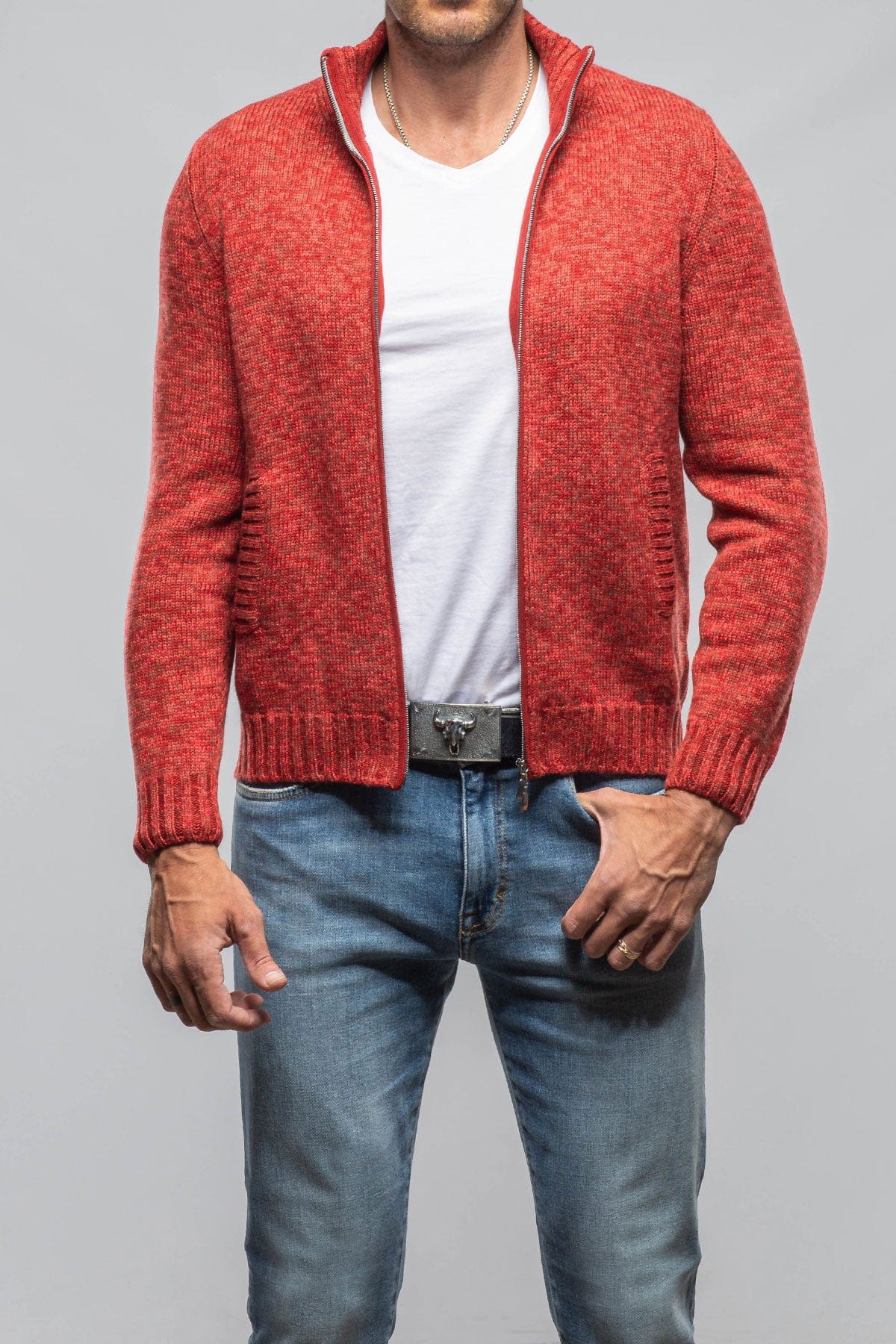 Giuseppe Full Zip Cashmere Sweater In Red - AXEL'S
