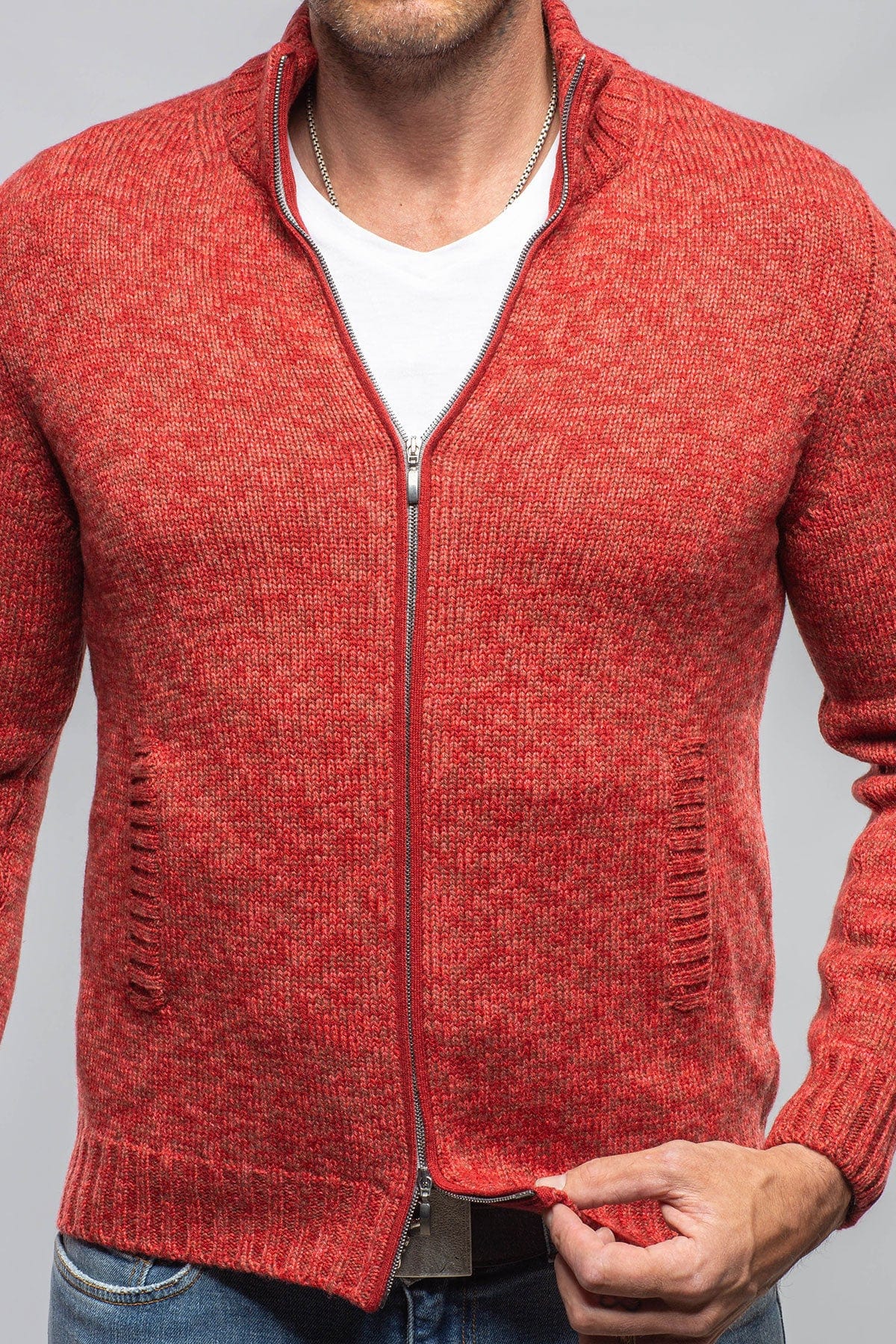 Giuseppe Full Zip Cashmere Sweater In Red - AXEL'S