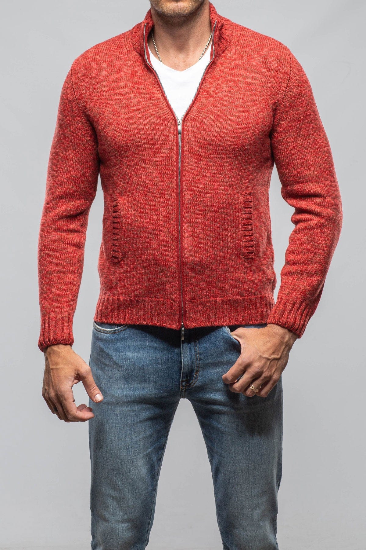 Giuseppe Full Zip Cashmere Sweater In Red - AXEL'S