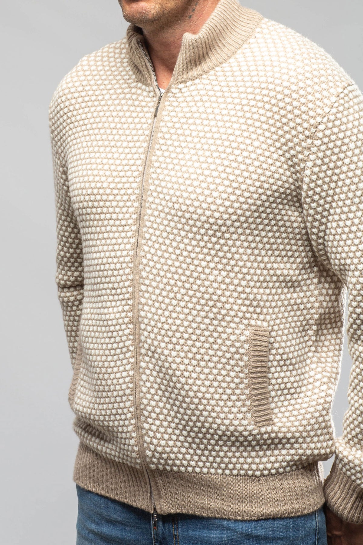 Settefili Cashmere Oscar Full Zip Cashmere Sweater In Sand Mens - Sweaters
