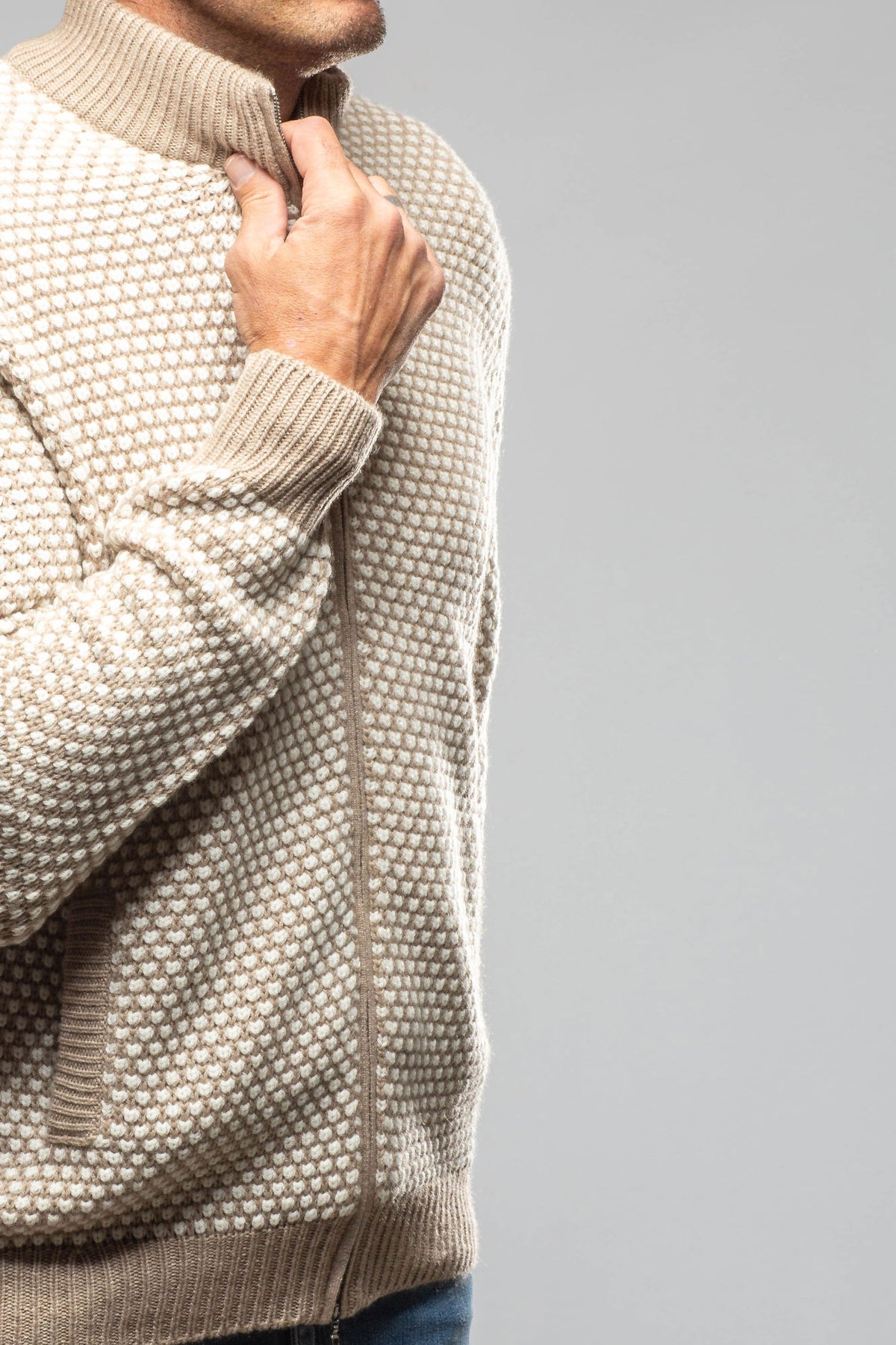 Settefili Cashmere Oscar Full Zip Cashmere Sweater In Sand Mens - Sweaters