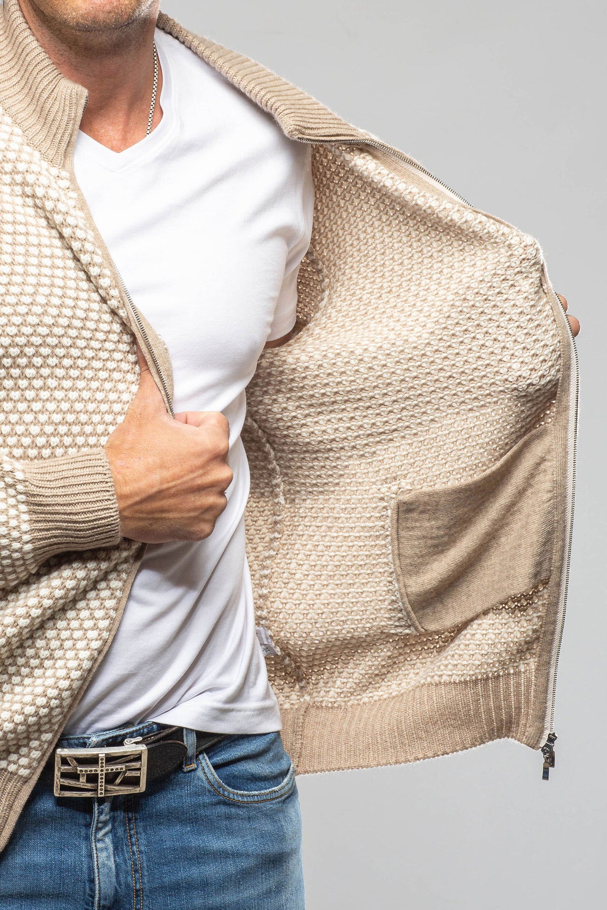Settefili Cashmere Oscar Full Zip Cashmere Sweater In Sand Mens - Sweaters