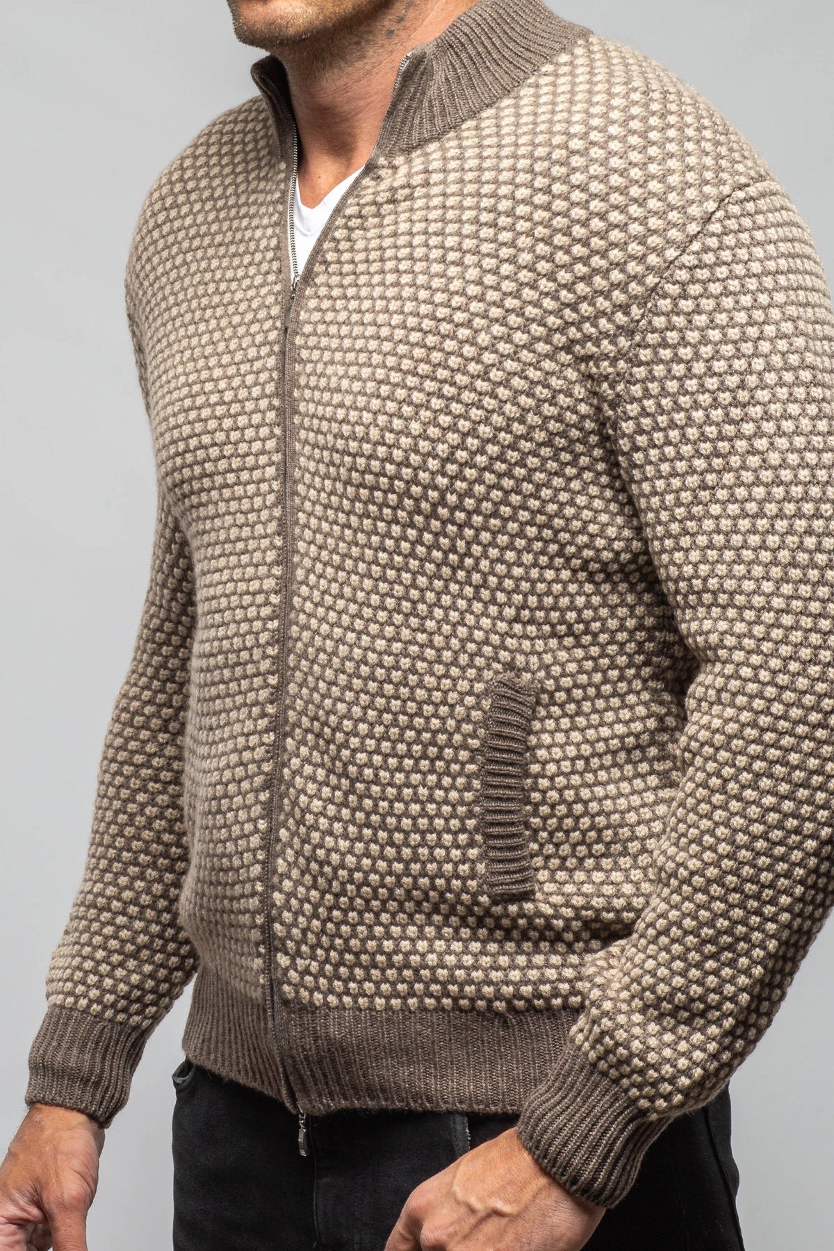 Settefili Cashmere Oscar Full Zip Cashmere Sweater In Taupe Mens - Sweaters