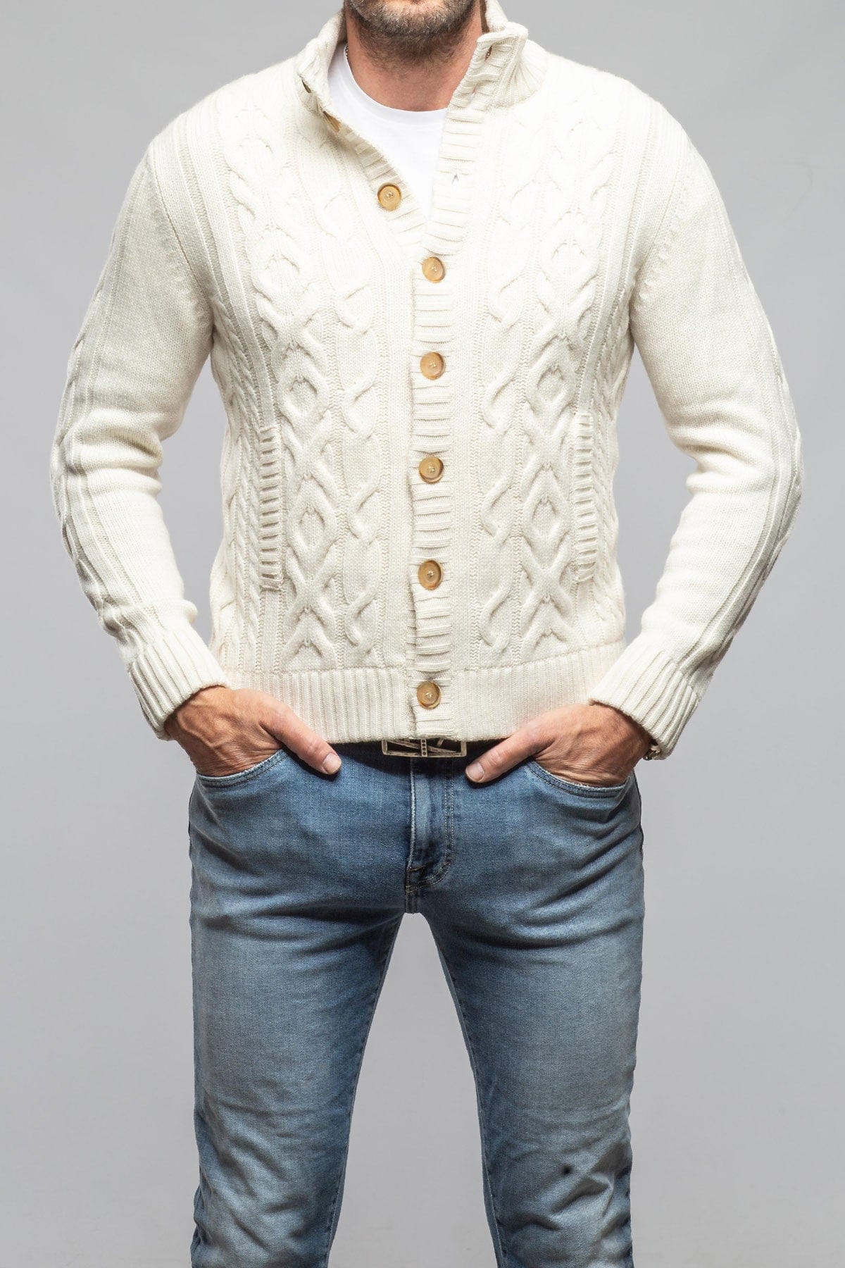 Settefili Cashmere Smythe Cashmere Cardigan In Cream Mens - Sweaters