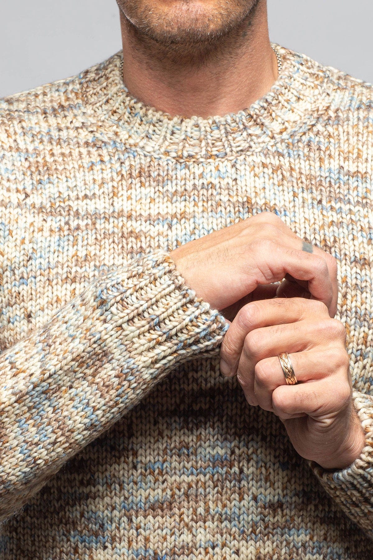 Melange Colorful Wool Crew In Dune - AXEL'S