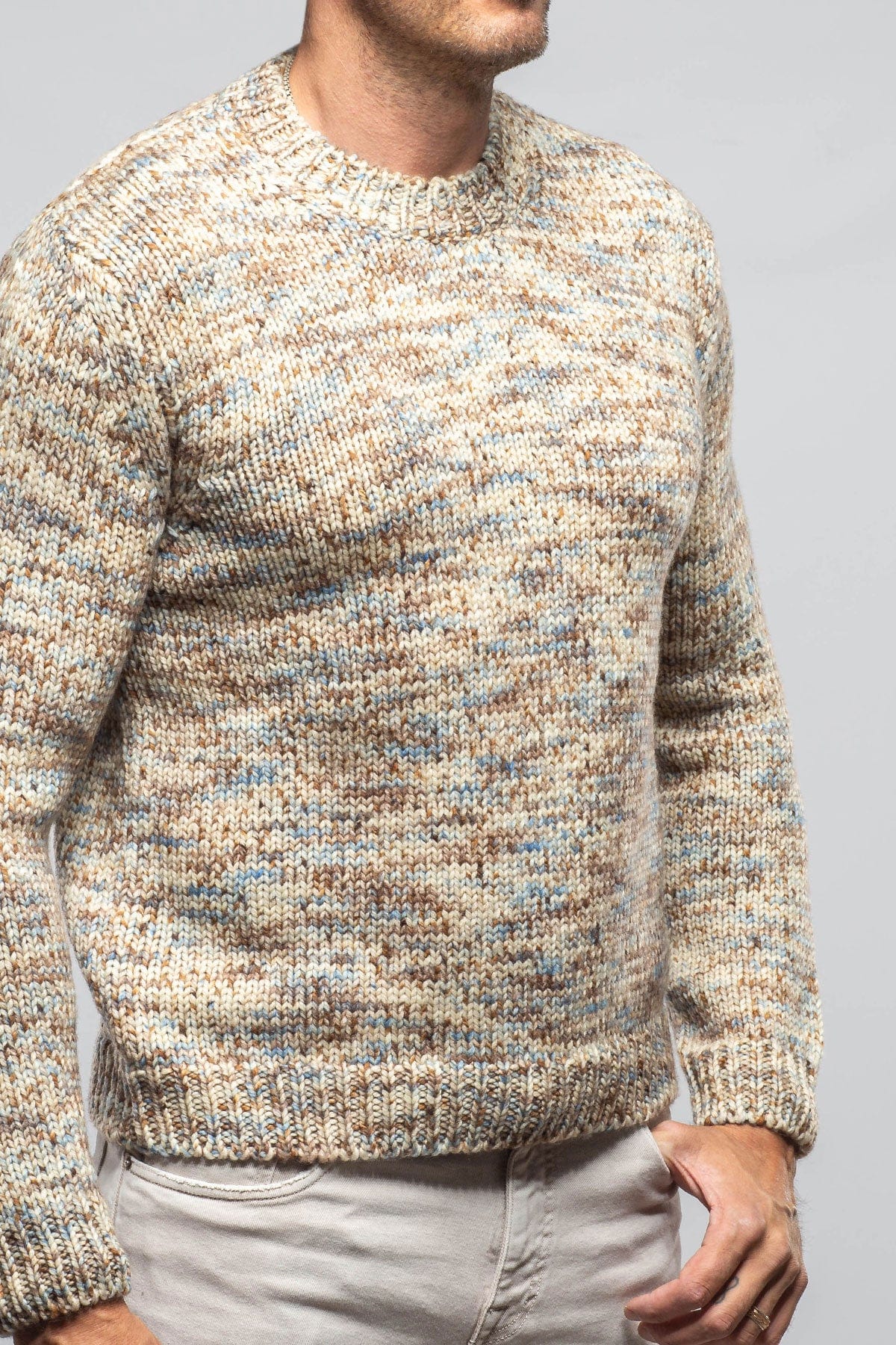 Melange Colorful Wool Crew In Dune - AXEL'S