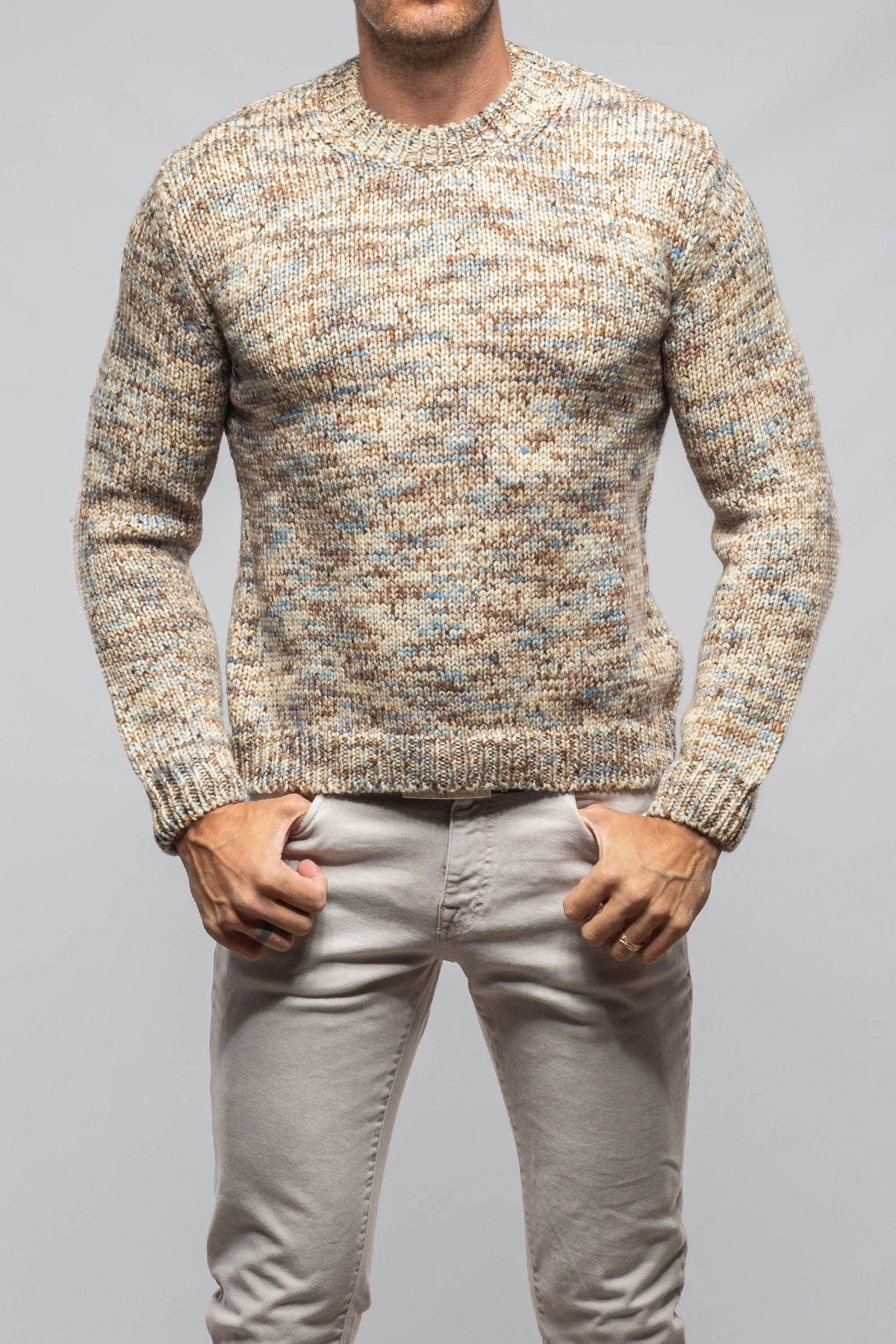 Melange Colorful Wool Crew In Dune - AXEL'S