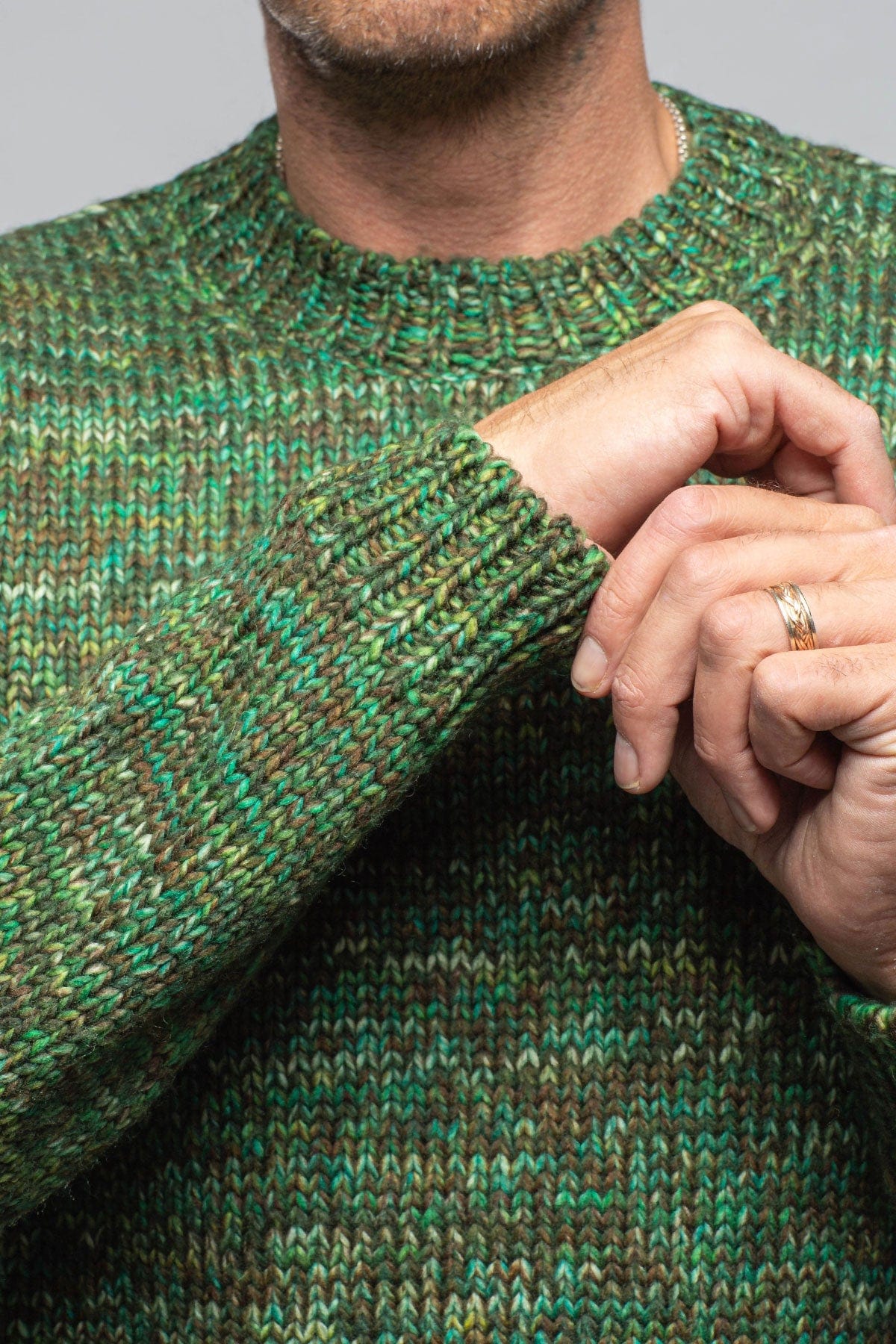 Melange Colorful Wool Crew In Green - AXEL'S