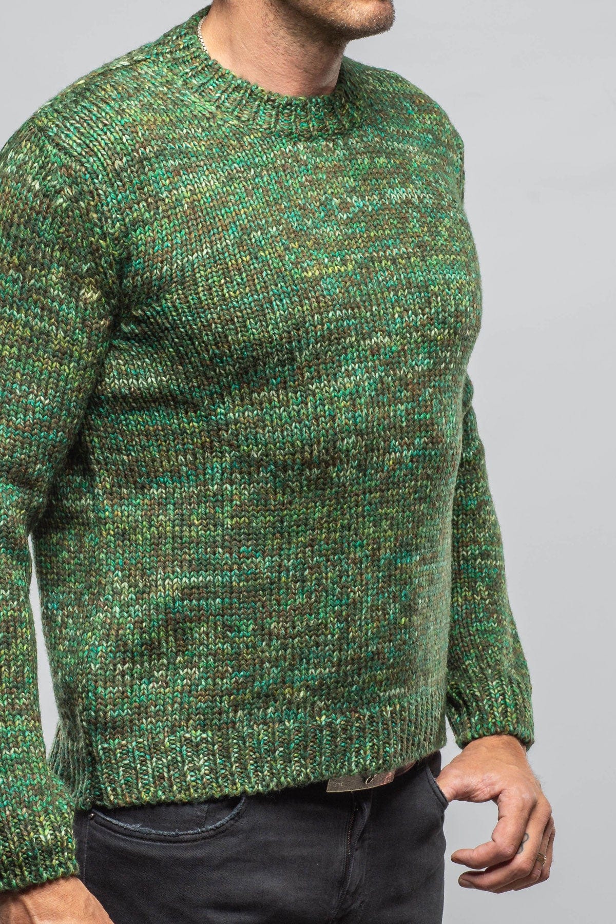 Melange Colorful Wool Crew In Green - AXEL'S