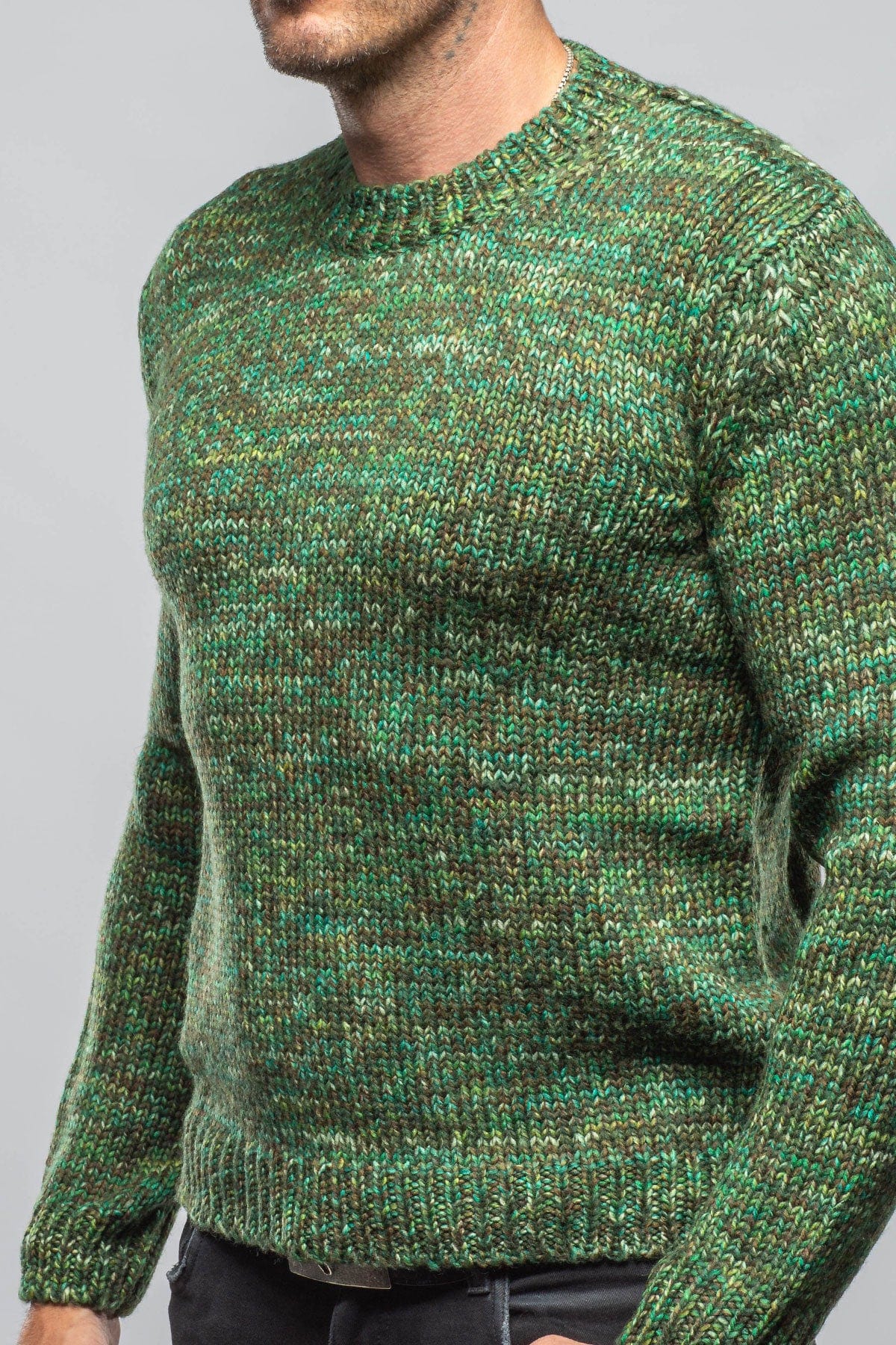 Melange Colorful Wool Crew In Green - AXEL'S
