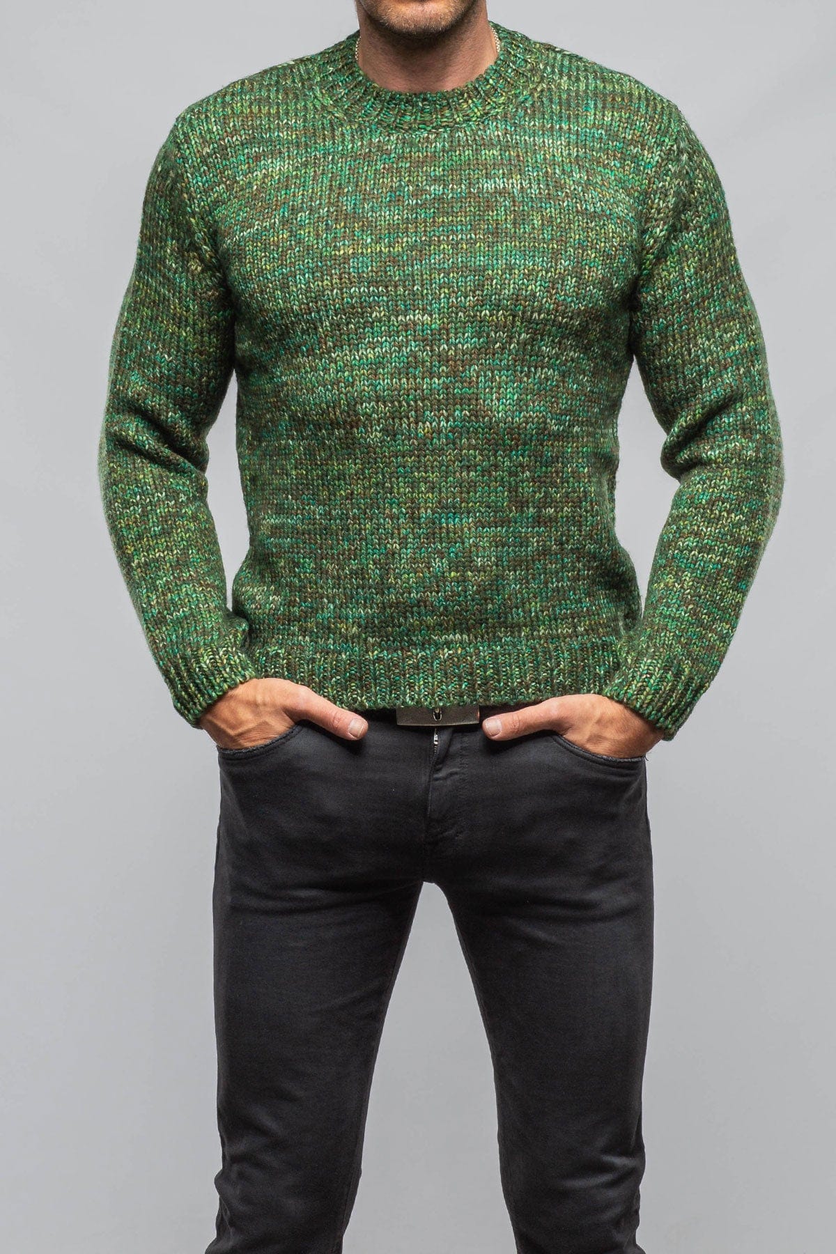 Melange Colorful Wool Crew In Green - AXEL'S