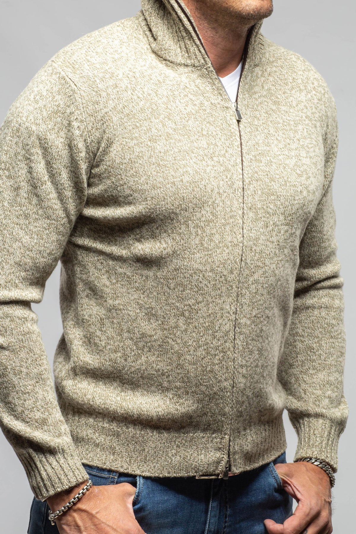 Settefili Cashmere Torvald Full Zip Sweater In Green Mens - Sweaters