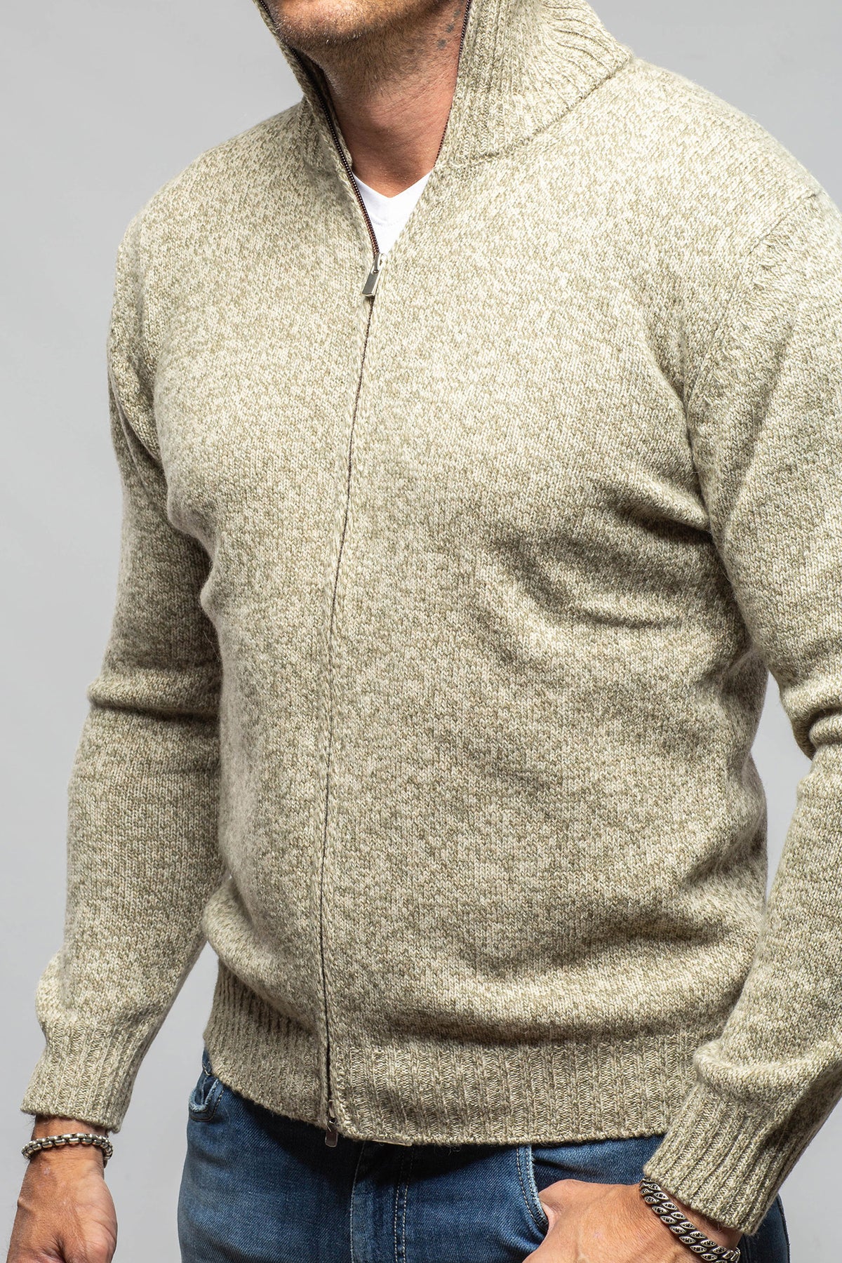 Settefili Cashmere Torvald Full Zip Sweater In Green Mens - Sweaters