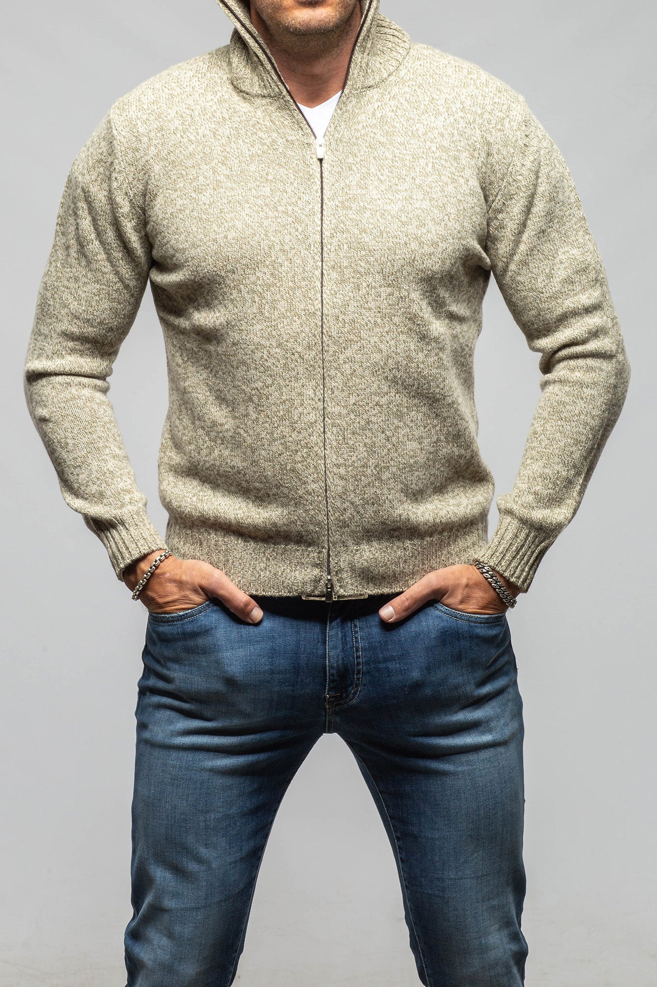 Settefili Cashmere Torvald Full Zip Sweater In Green Mens - Sweaters