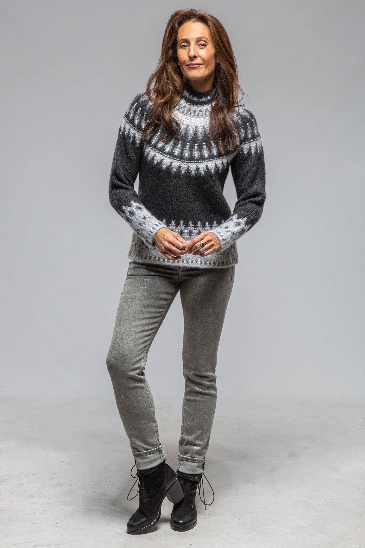 Andean Mock Neck Sweater In Charcoal - AXEL'S